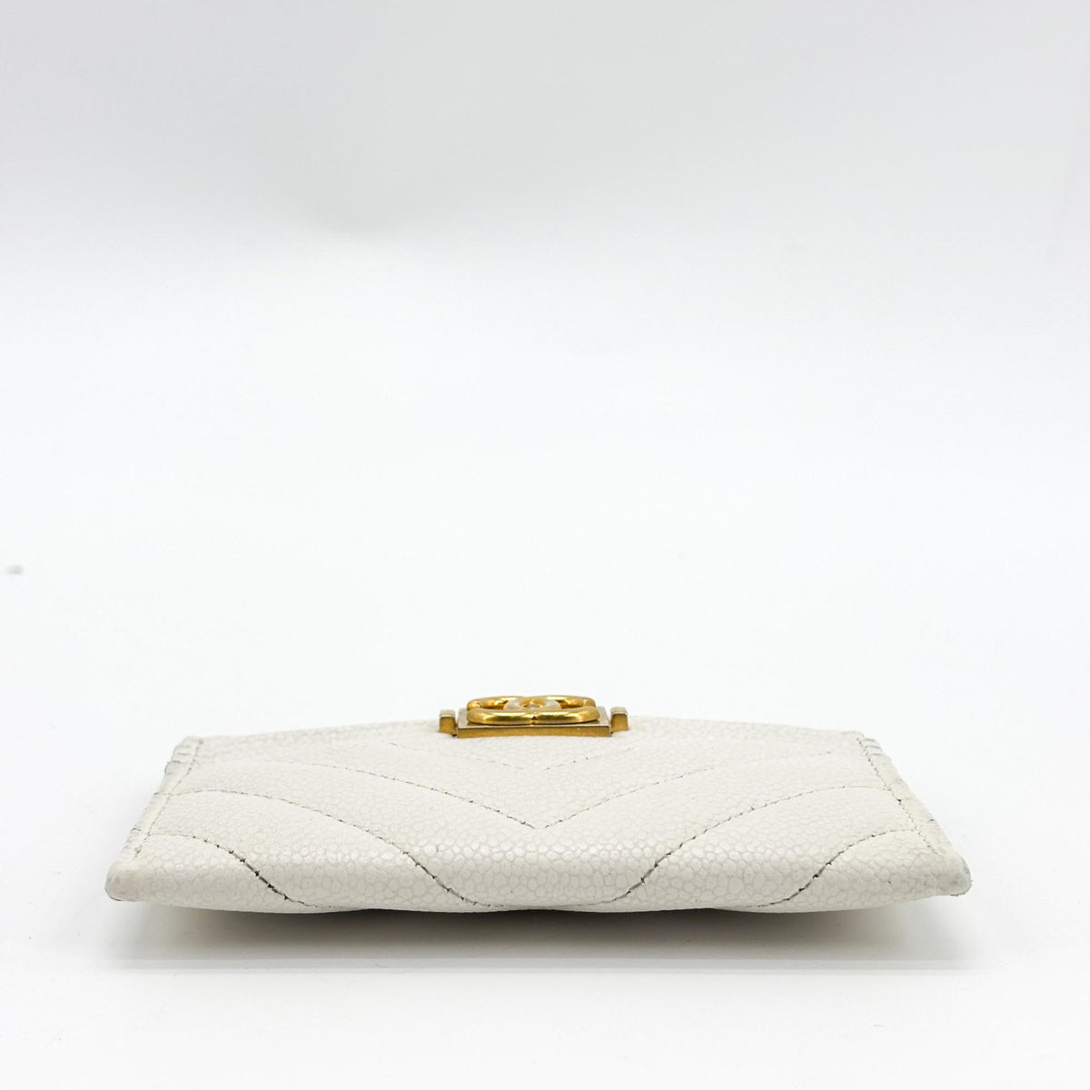 Chanel Boy Card Holder Chevron Caviar White Leather Card Holders Accessory (Pre-Owned)