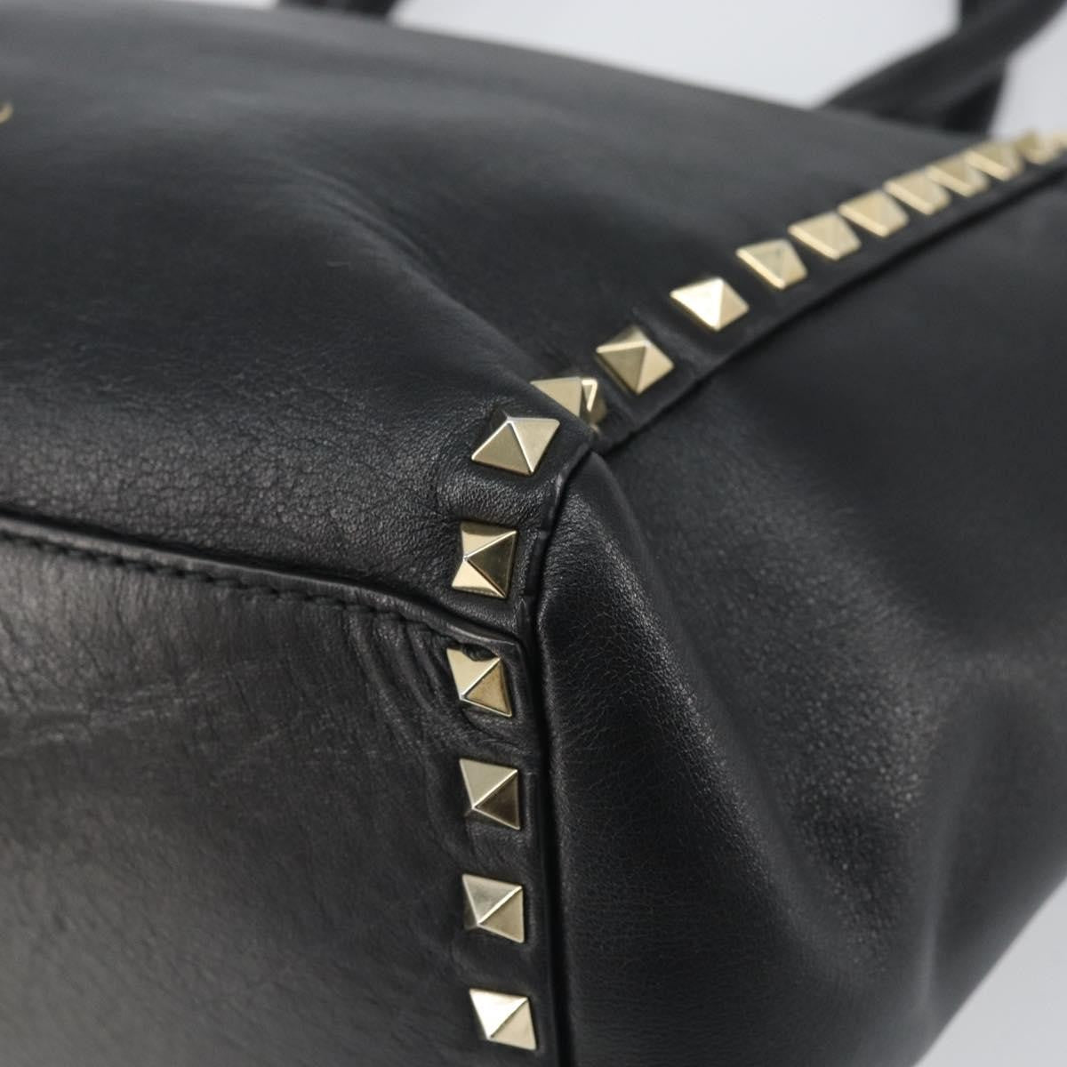 Valentino Garavani Rockstud Tote Soft Leather Black Leather Tote Bag Bag (Pre-Owned)