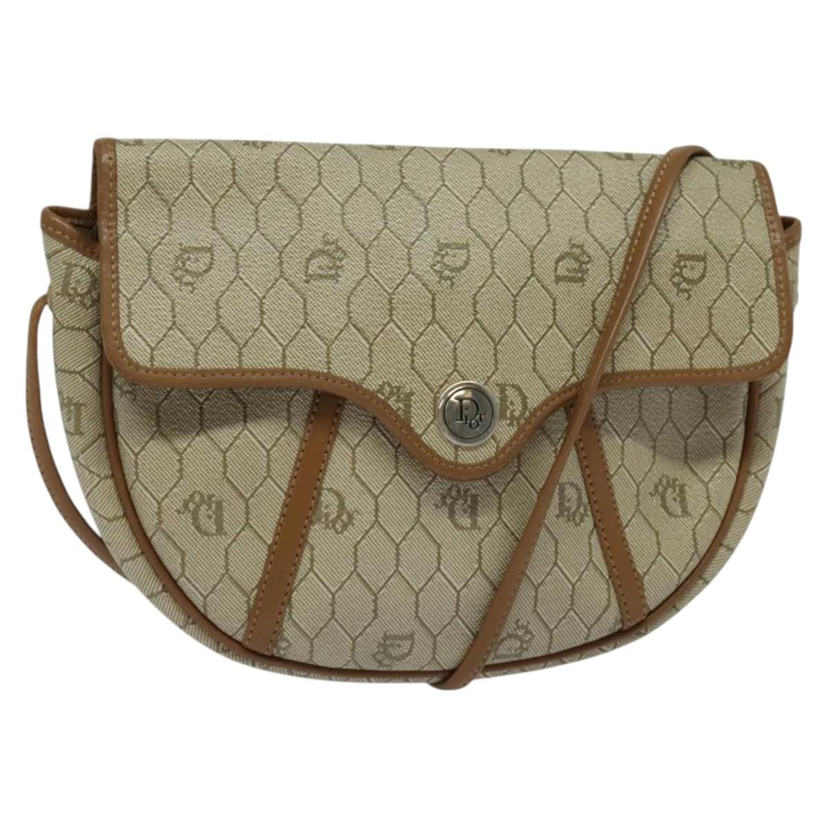 Christian Dior Vintage Honeycomb Zip Coated Canvas Beige Canvas Bag (Pre-Owned)