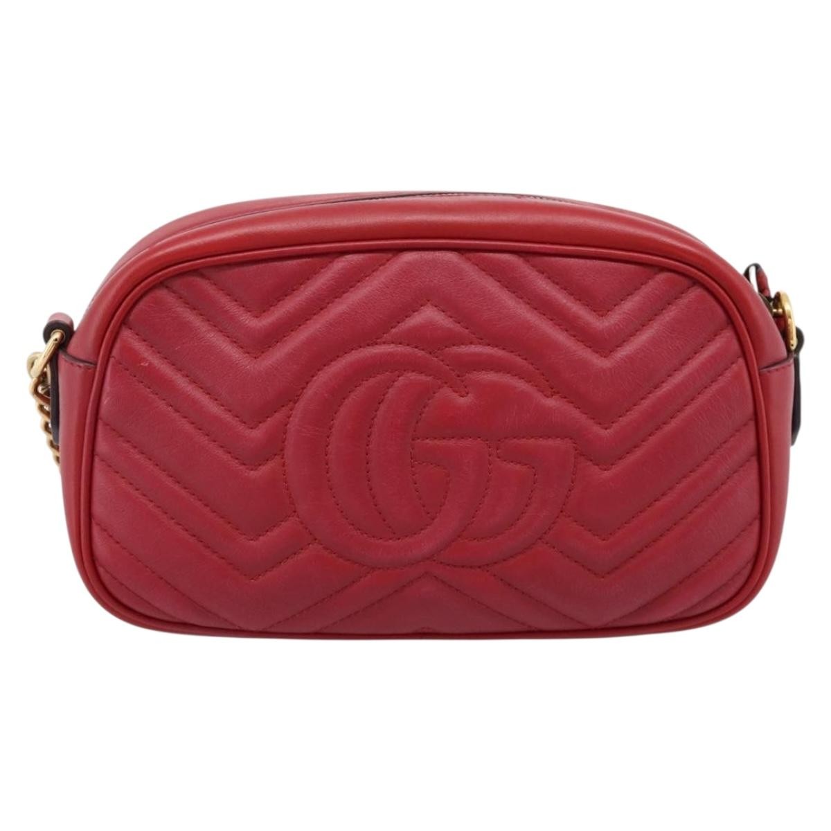 Gucci Gg Marmont Matelasse Leather Red Leather Shoulder Bag Bag (Pre-Owned)