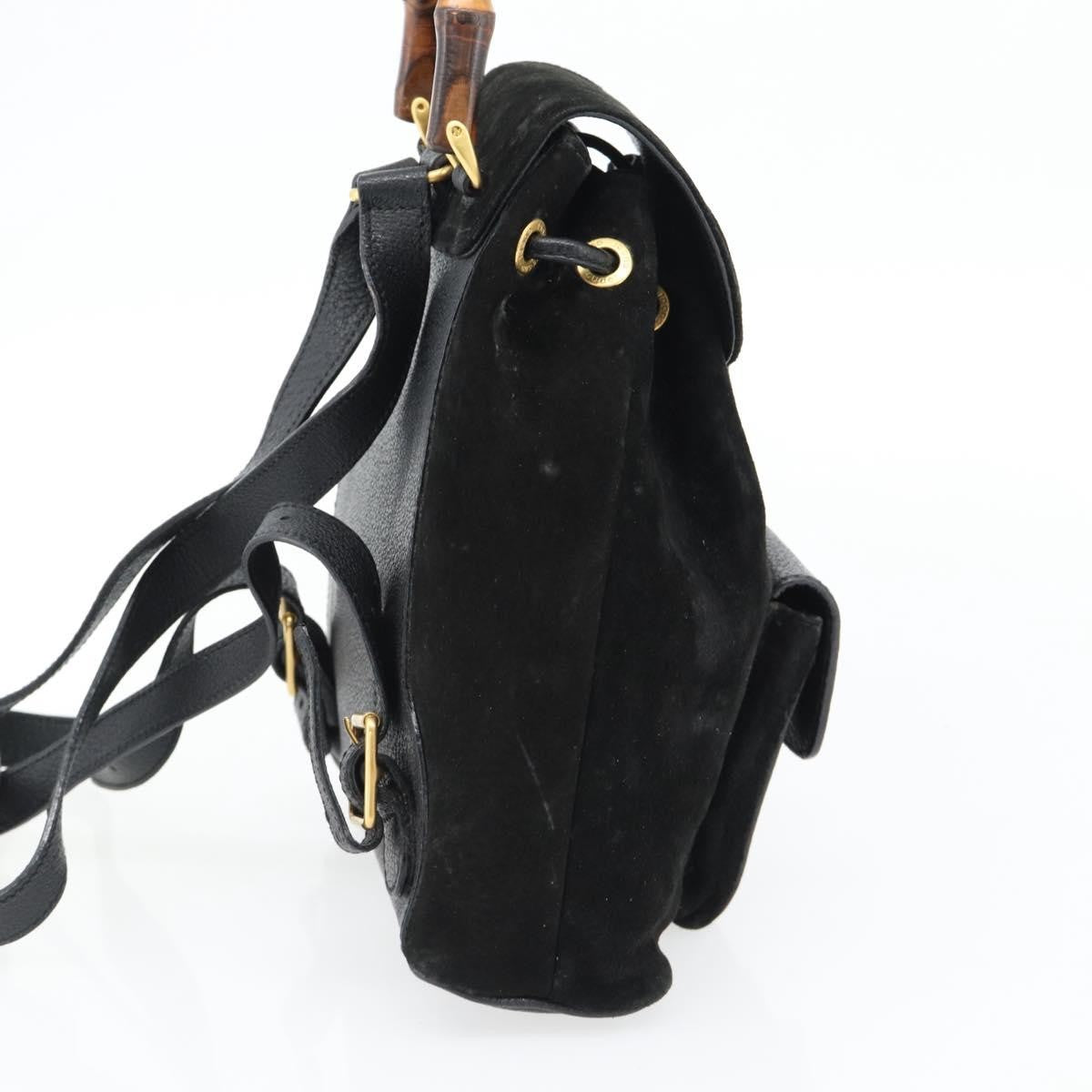 Gucci Vintage Bamboo Suede Black Suede Backpack Bag (Pre-Owned)