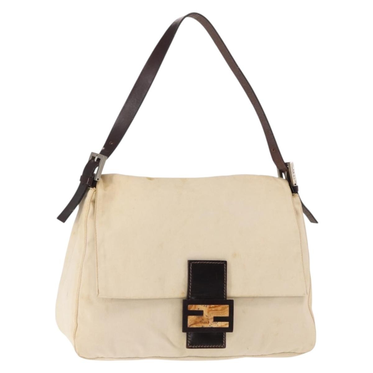 Fendi Fendi Mamma Baguette Monogram Beige Canvas Handbag (Pre-Owned)