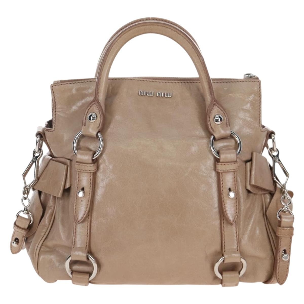 Miu Miu Bow Satchel Cervo Leather Beige Leather Handbag (Pre-Owned)