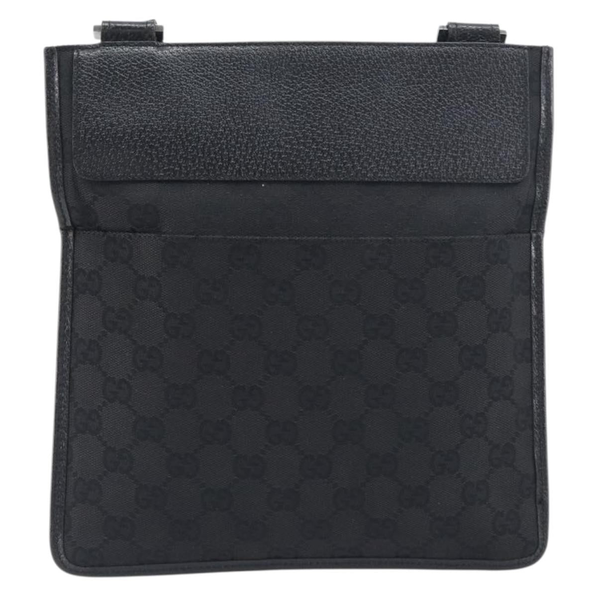 Gucci Vintage Flat Messenger Gg Canvas And Leather Black Canvas Handbag (Pre-Owned)
