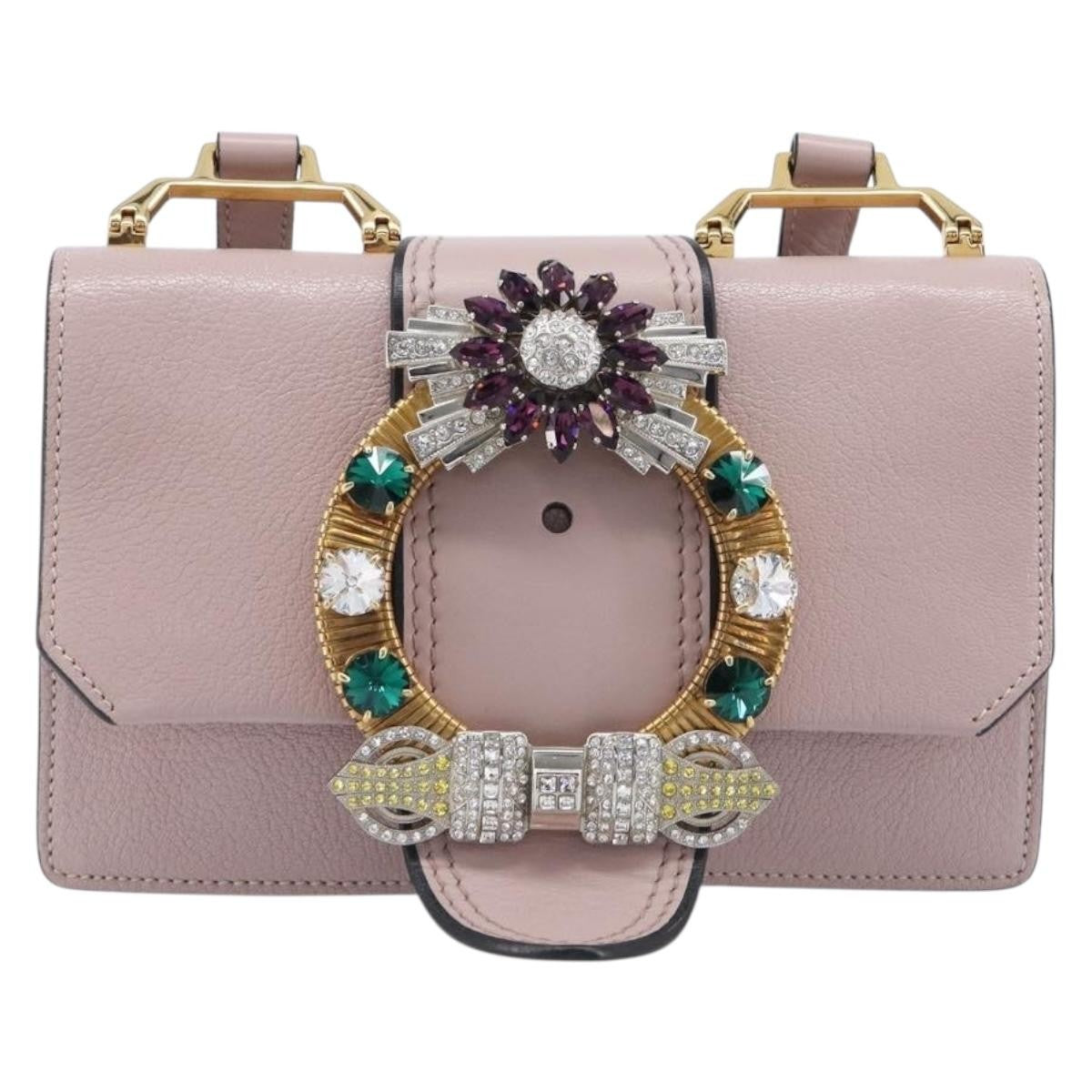 Miu Miu Madras Crystal Flap Leather Pink Leather Crossbody Bag Bag (Pre-Owned)
