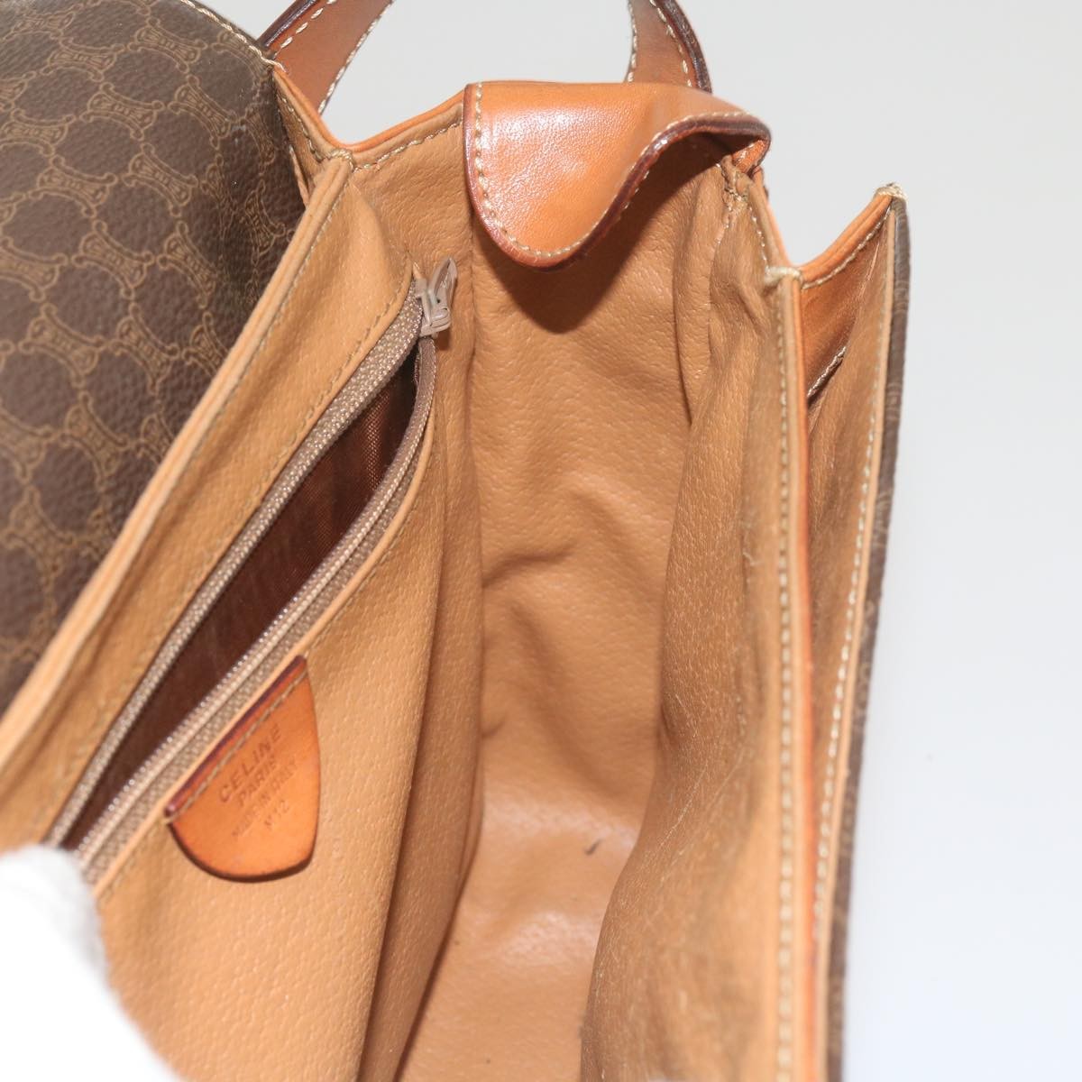 Celine Vintage Macadam Circle Logo Canvas And Leather Brown Canvas Shoulder Bag Bag (Pre-Owned)