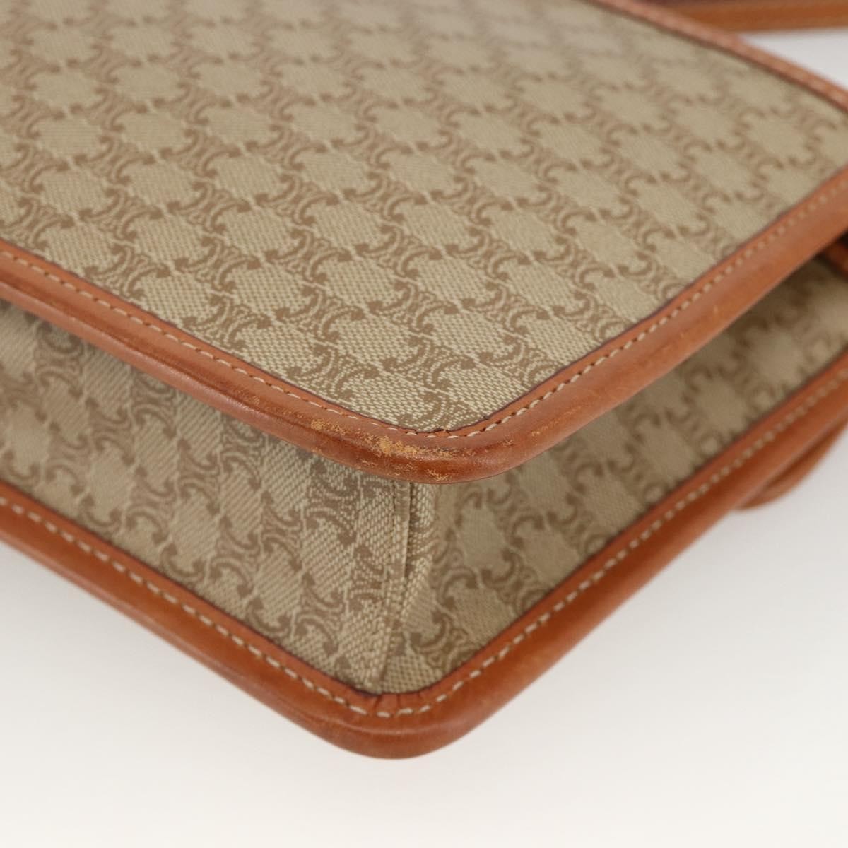Celine Vintage Macadam Circle Logo Canvas And Leather Beige Canvas Shoulder Bag Bag (Pre-Owned)