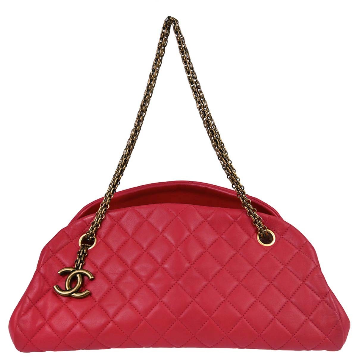 Chanel Just Mademoiselle Quilted Lambskin Red Leather Handbag (Pre-Owned)