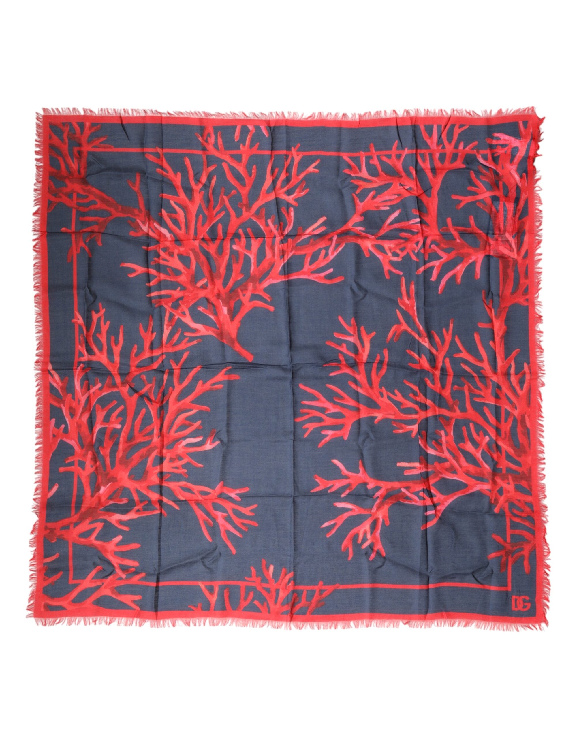 Dolce & Gabbana Blue Red Coral Print Square Foulard Men Men's Scarf (Pre-Owned)