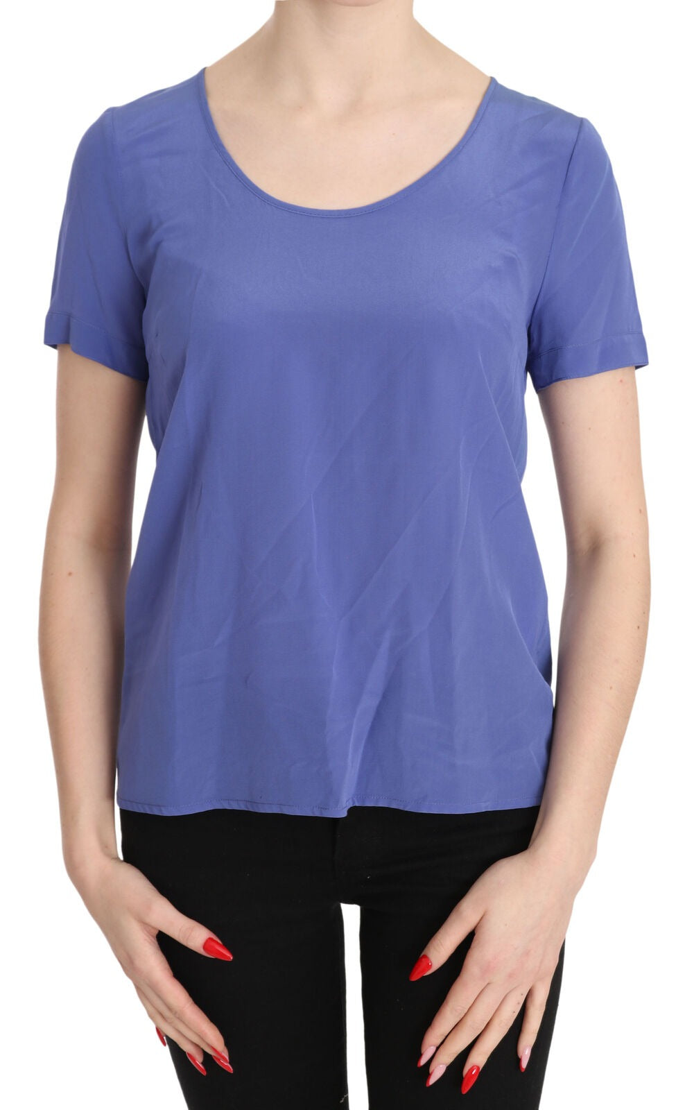 Patrizia Pepe Silk Purple Short Sleeve Casual Top Women's Blouse