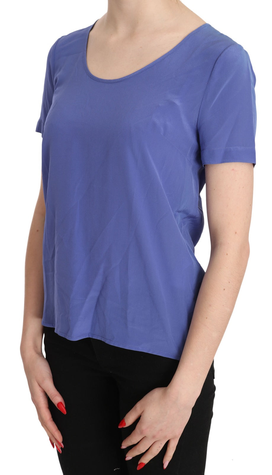 Patrizia Pepe Silk Purple Short Sleeve Casual Top Women's Blouse