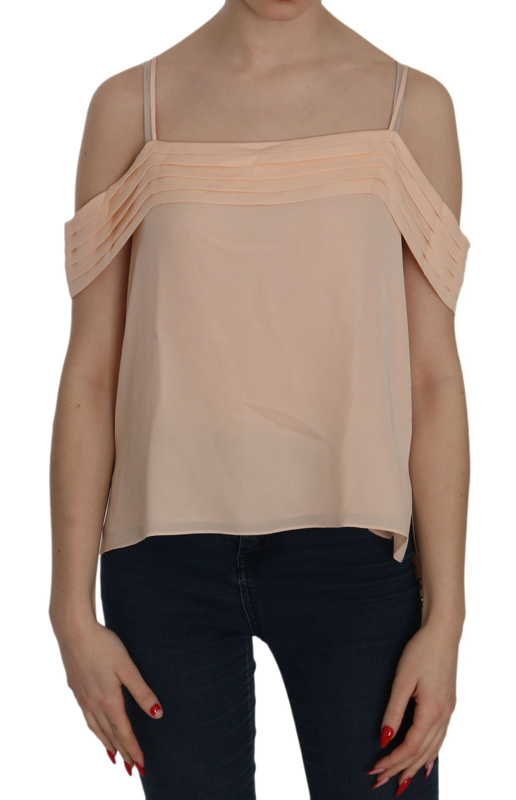 Alexander Wang Orange Off Shoulder Strap Square Neck Top Women's Blouse