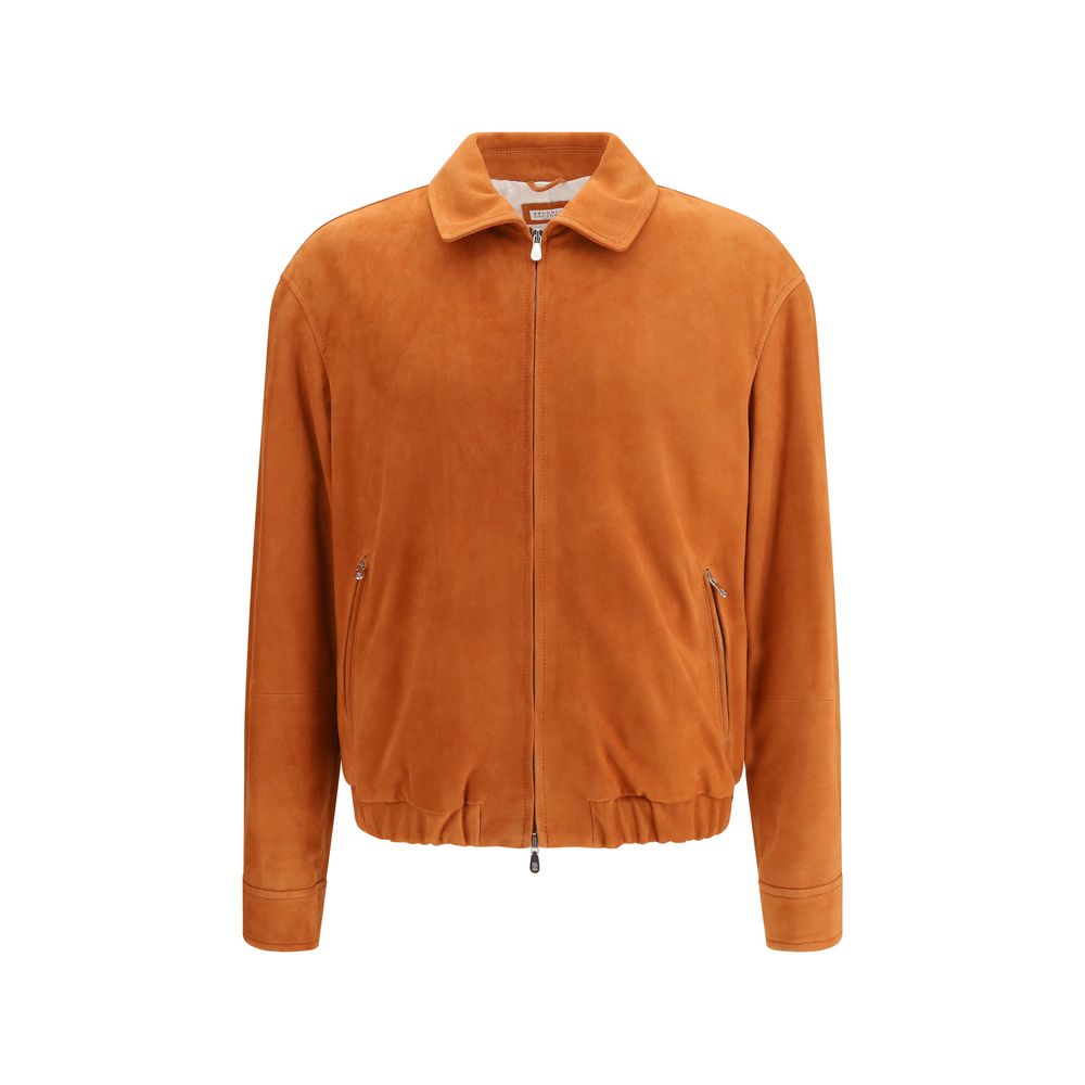 Brunello Cucinelli Red Calf Leather Bos Taurus Leather Men's Jacket