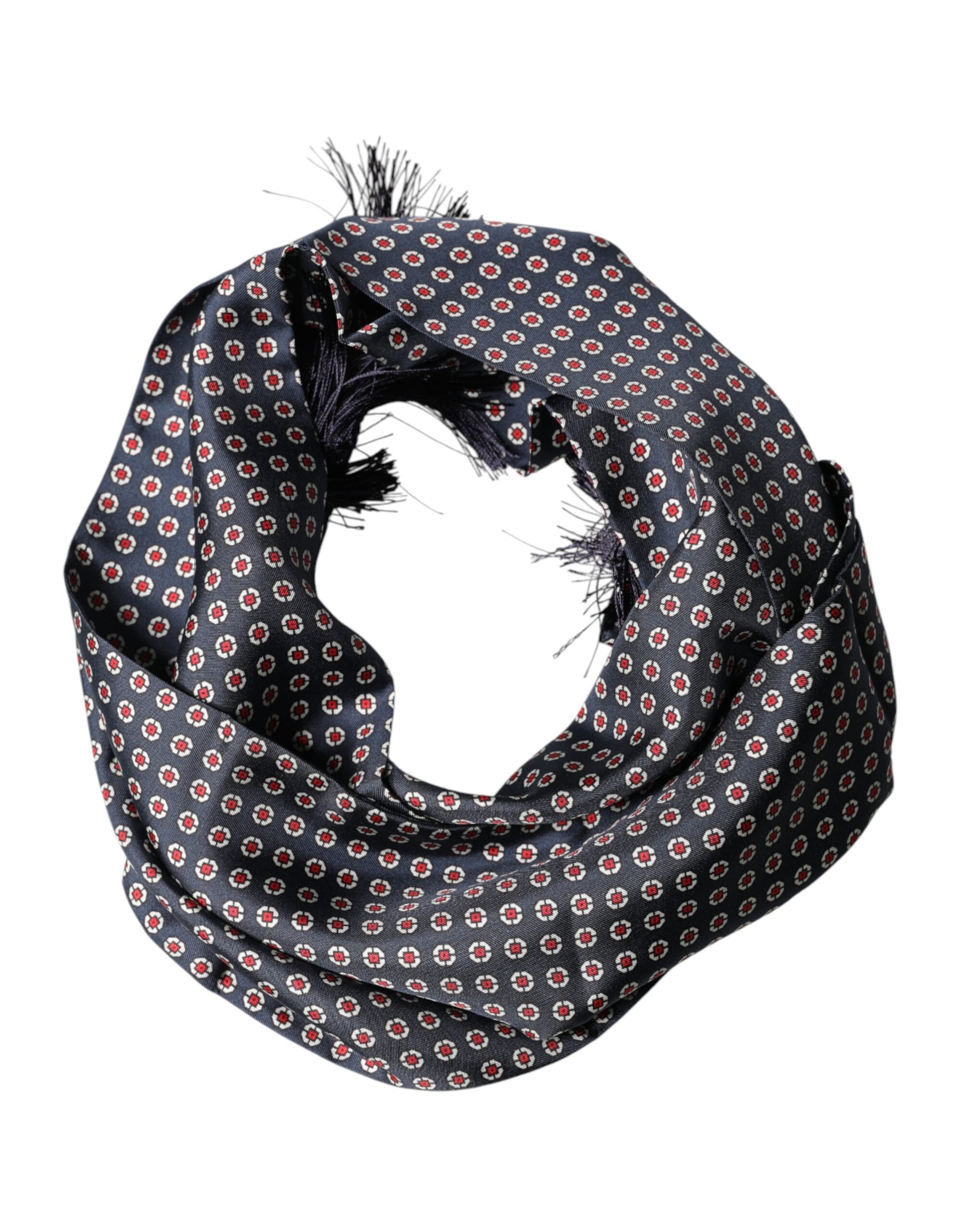 Dolce & Gabbana Black Patterned Fringes Neck Foulard Men's Scarf