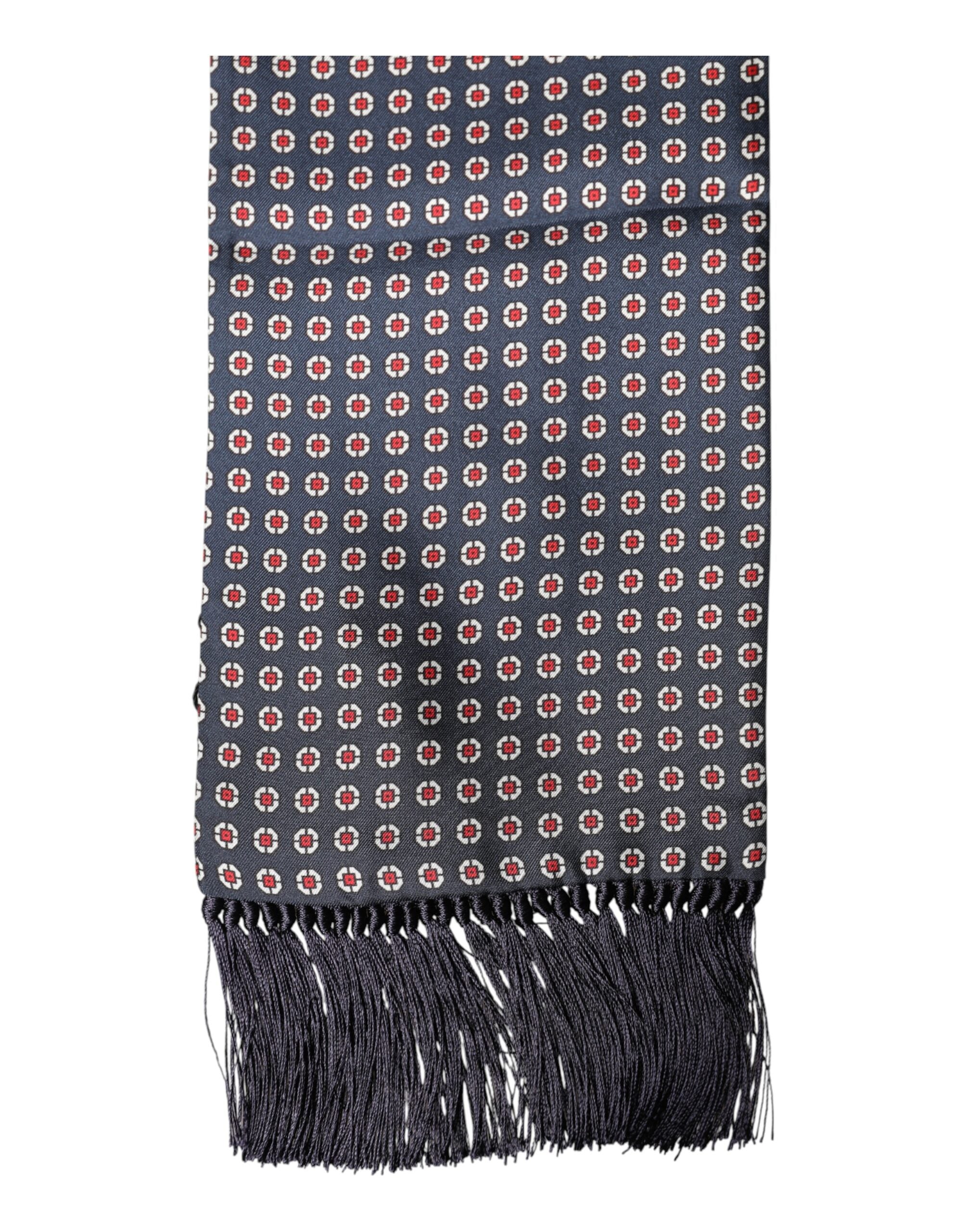Dolce & Gabbana Black Patterned Fringes Neck Foulard Men's Scarf