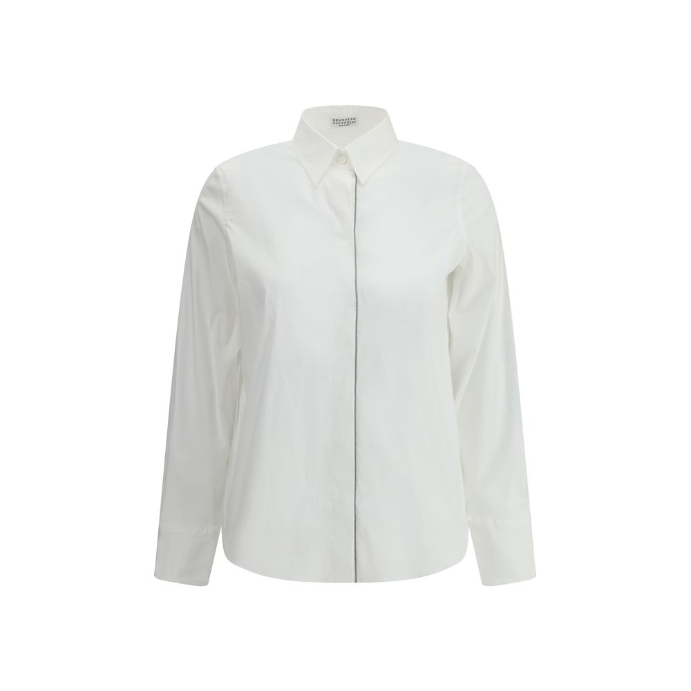 Brunello Cucinelli White Cotton Dress Women's Shirt