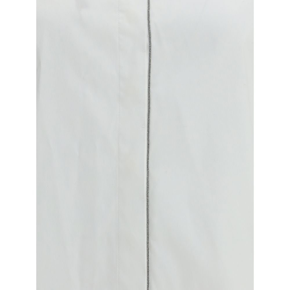 Brunello Cucinelli White Cotton Dress Women's Shirt