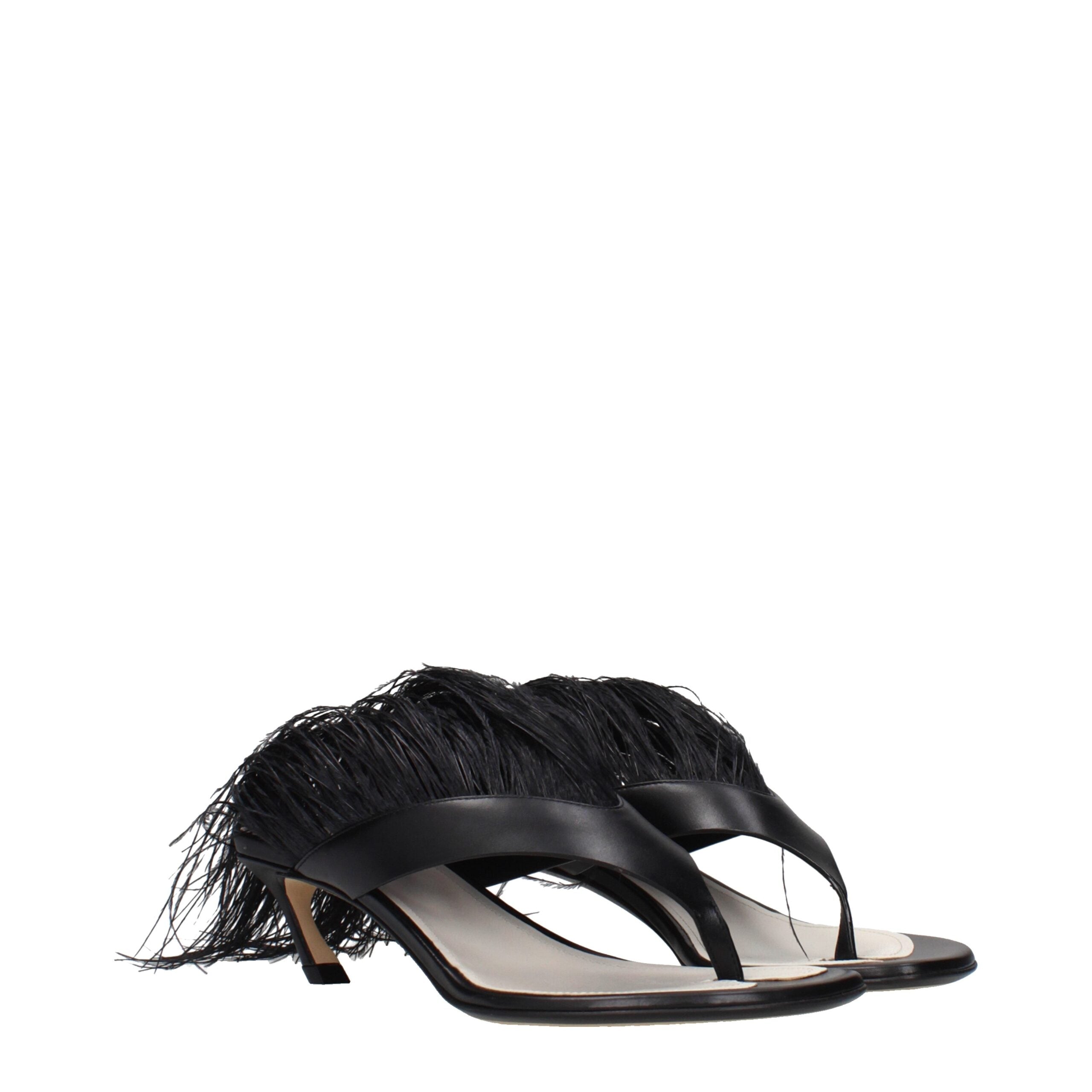 Lanvin Black Leather Flip-Flop Women's Sandals