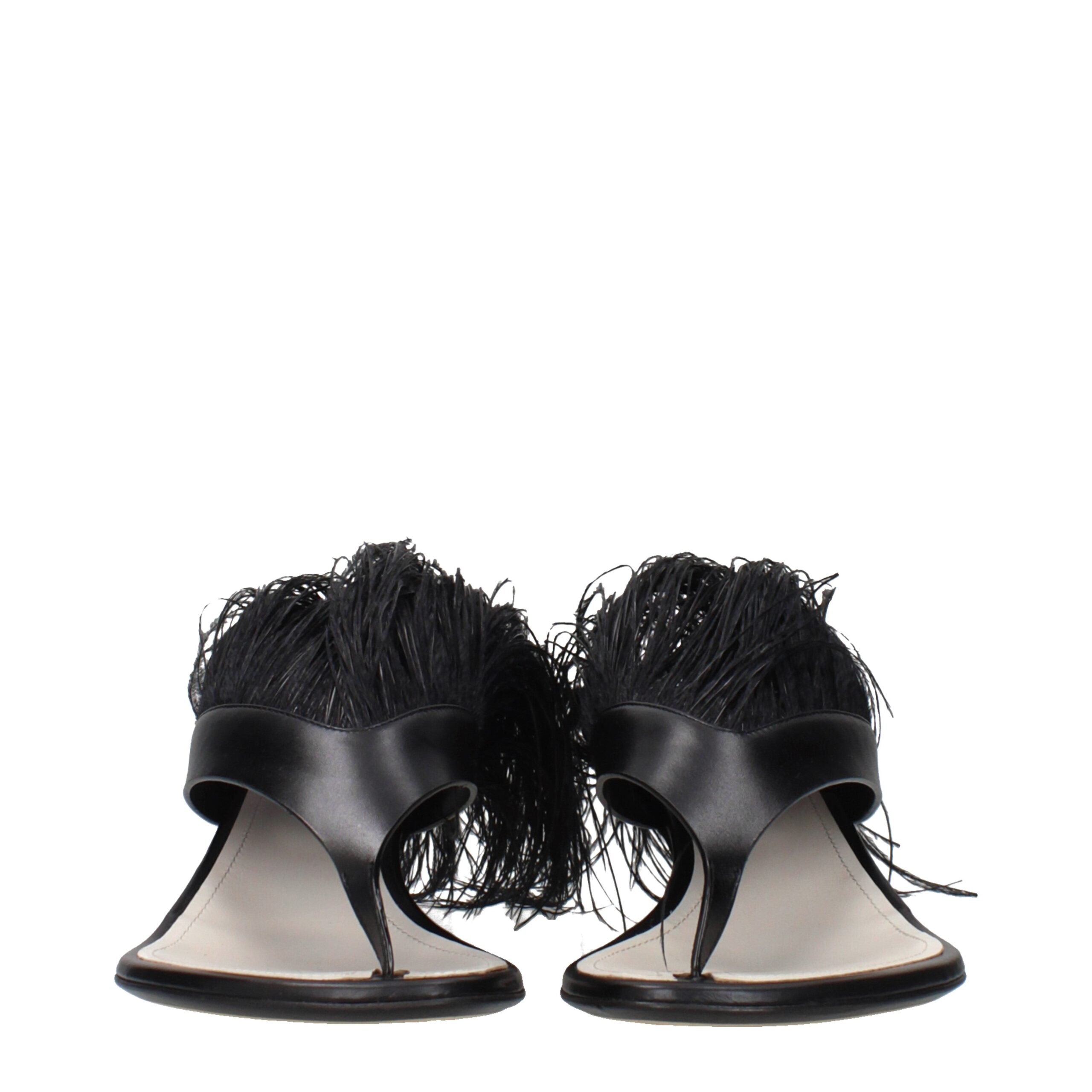 Lanvin Black Leather Flip-Flop Women's Sandals
