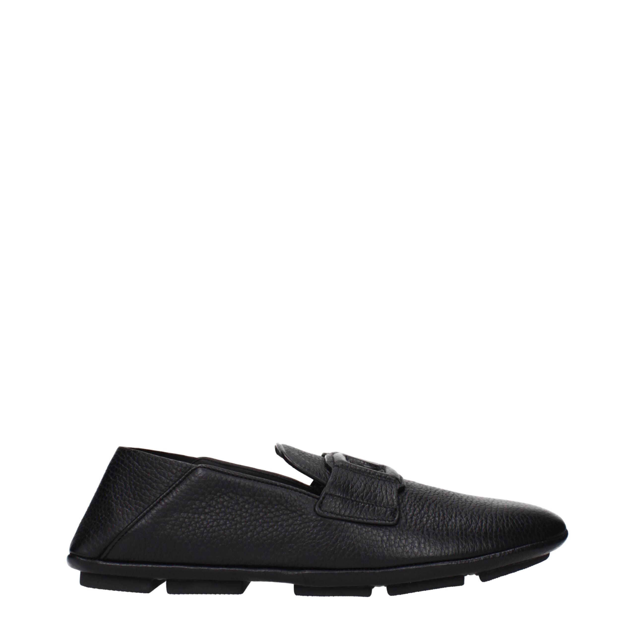 Dolce & Gabbana Black Leather Slip-On Men's Loafers