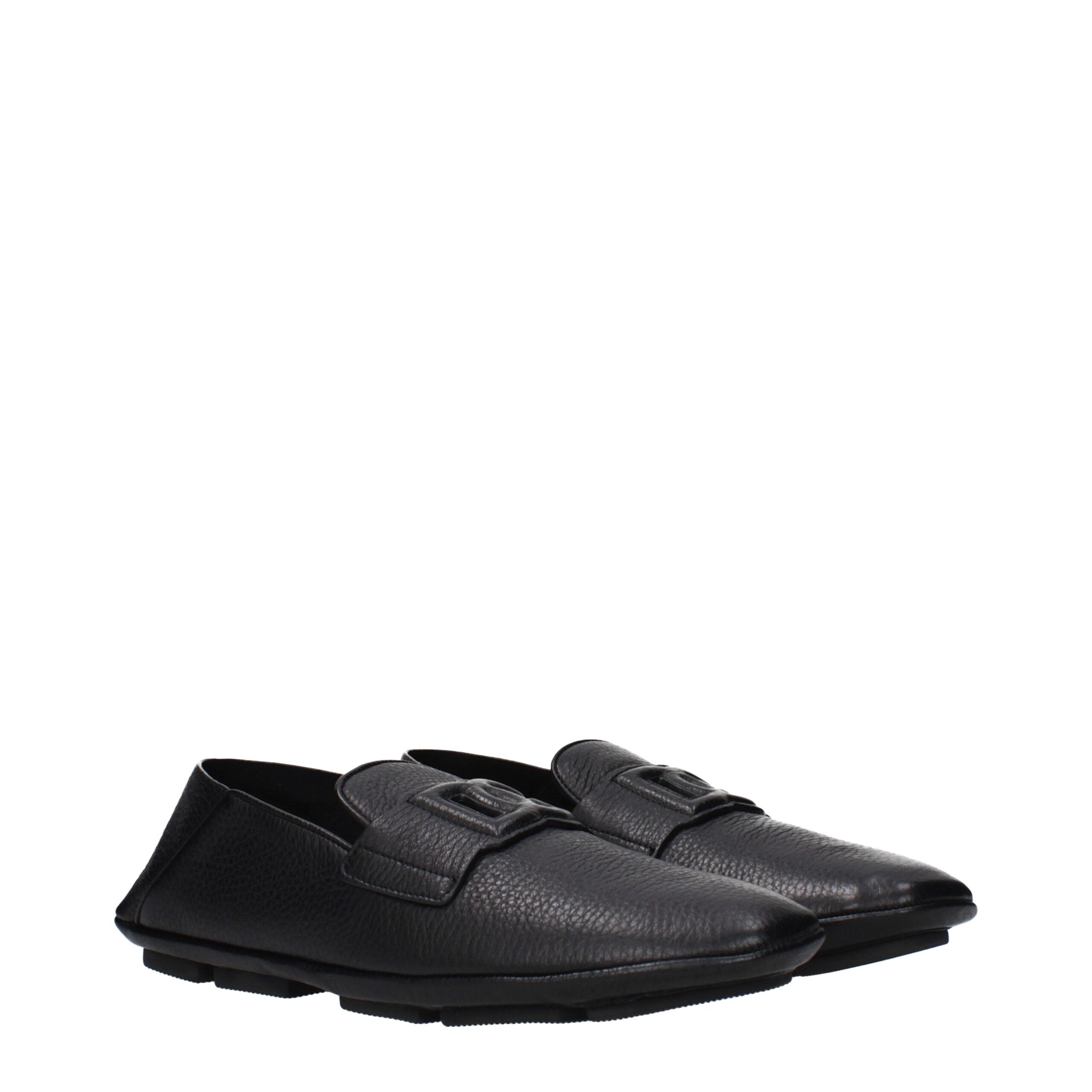 Dolce & Gabbana Black Leather Slip-On Men's Loafers