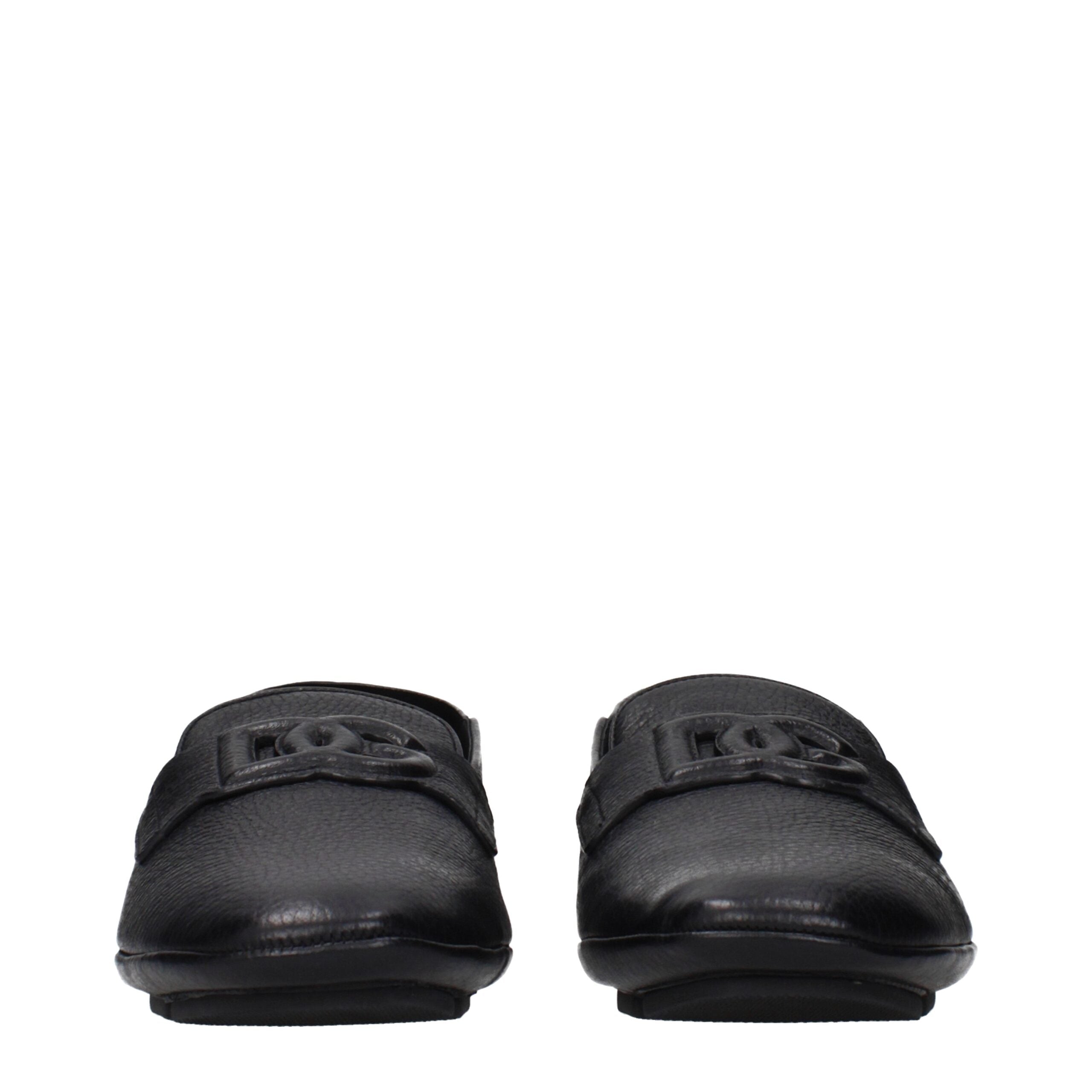 Dolce & Gabbana Black Leather Slip-On Men's Loafers