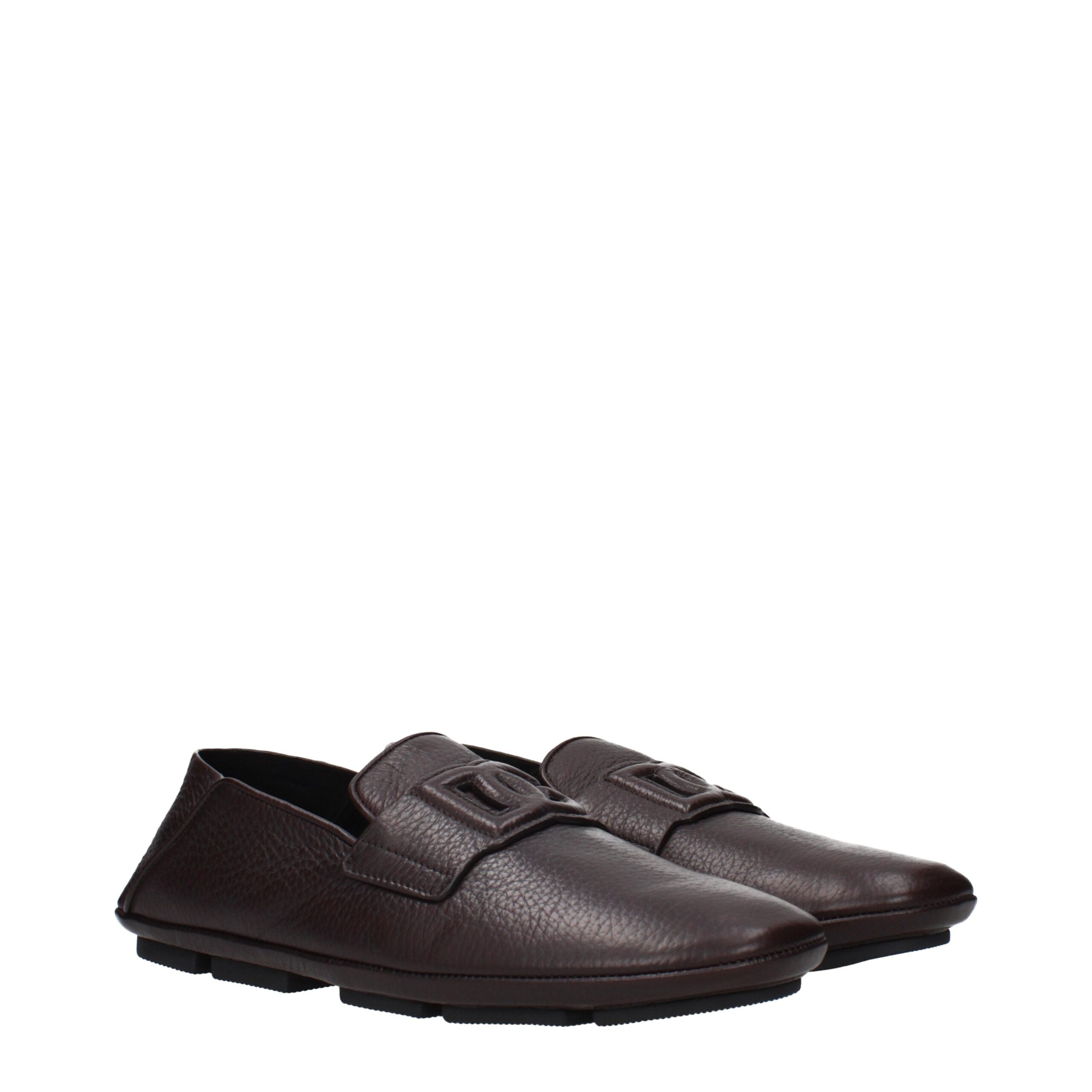 Dolce & Gabbana Brown Leather Slip-On Men's Loafers