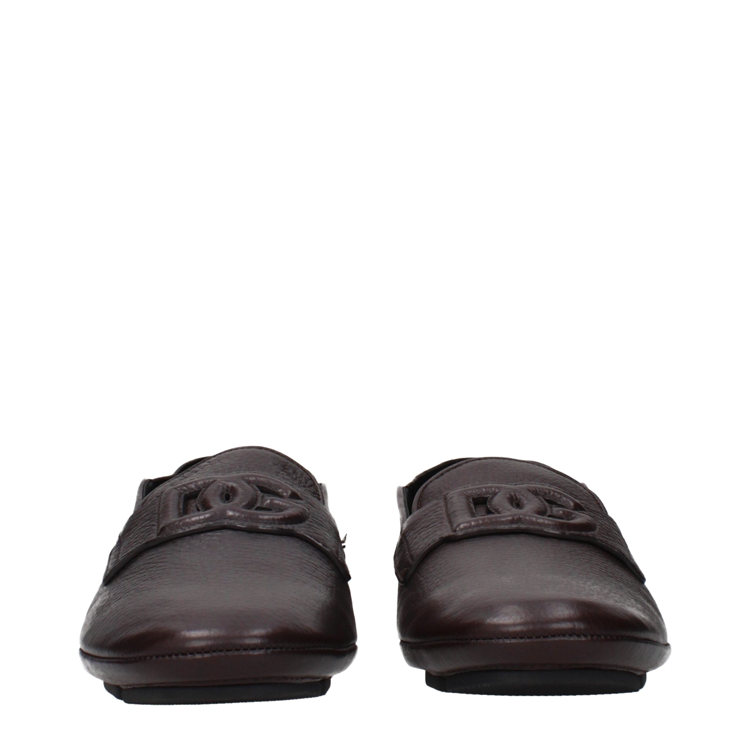 Dolce & Gabbana Brown Leather Slip-On Men's Loafers