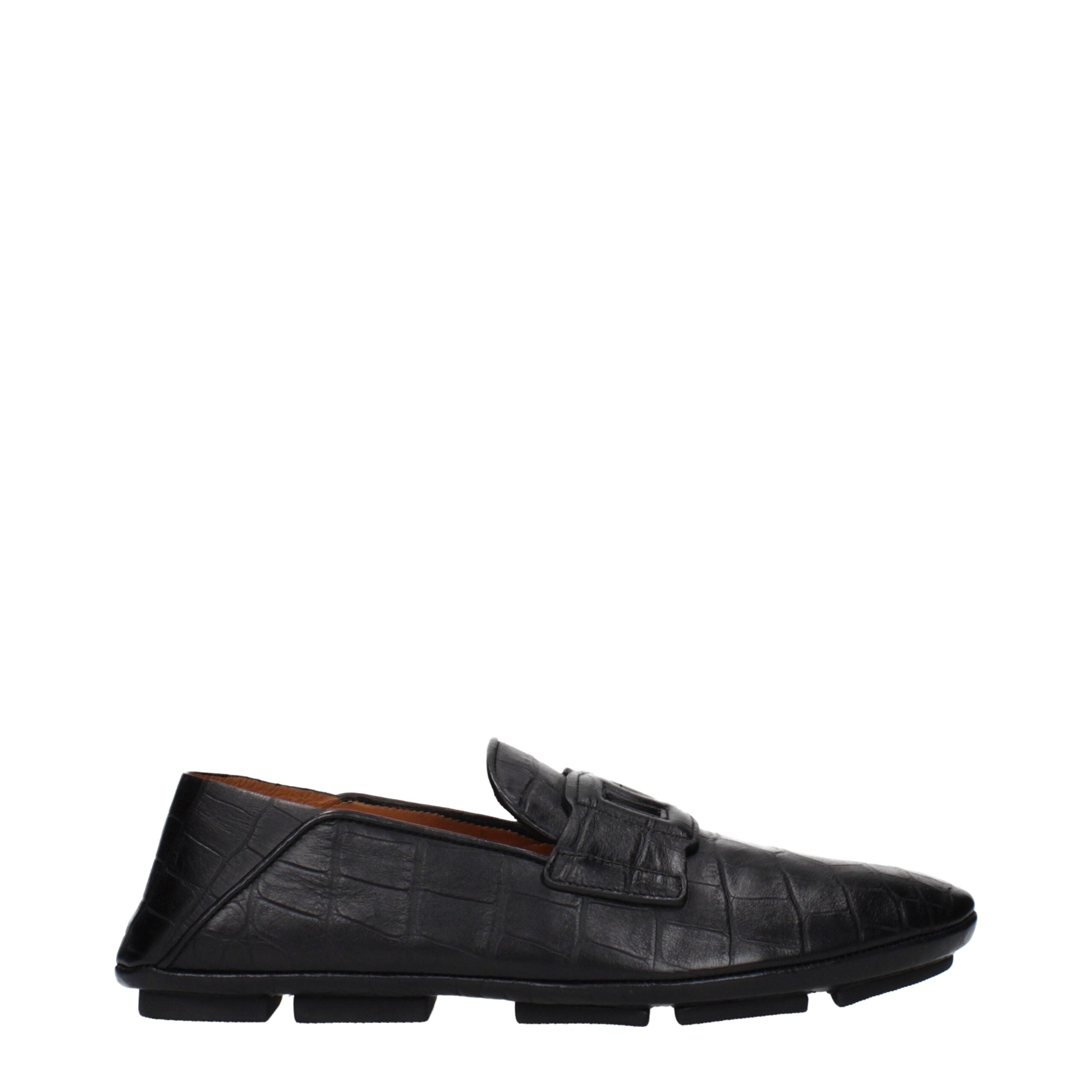 Dolce & Gabbana Black Leather Slip-On Men's Loafers