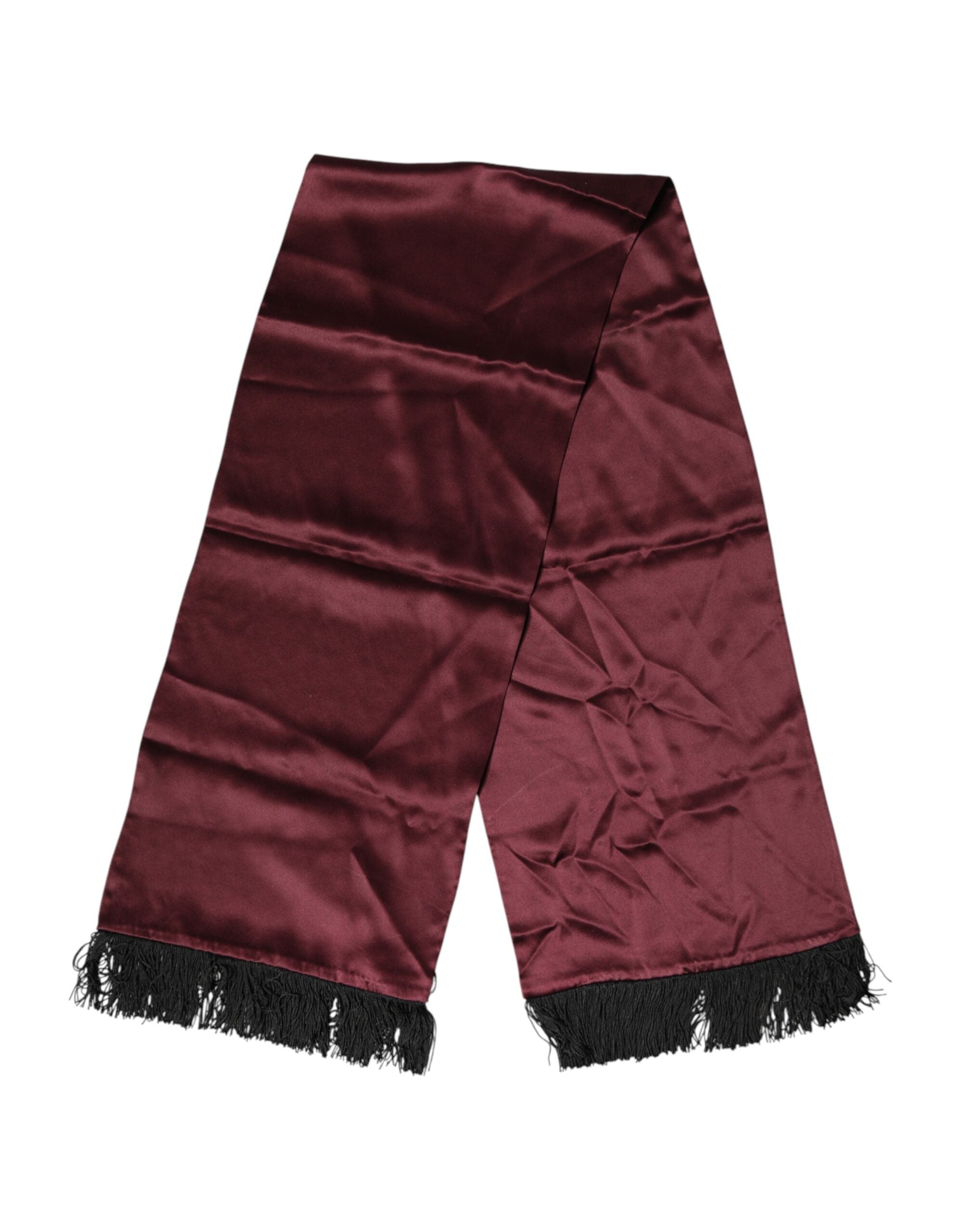 Dolce & Gabbana Maroon Silk Satin Fringes Neck Foulard Men's Scarf
