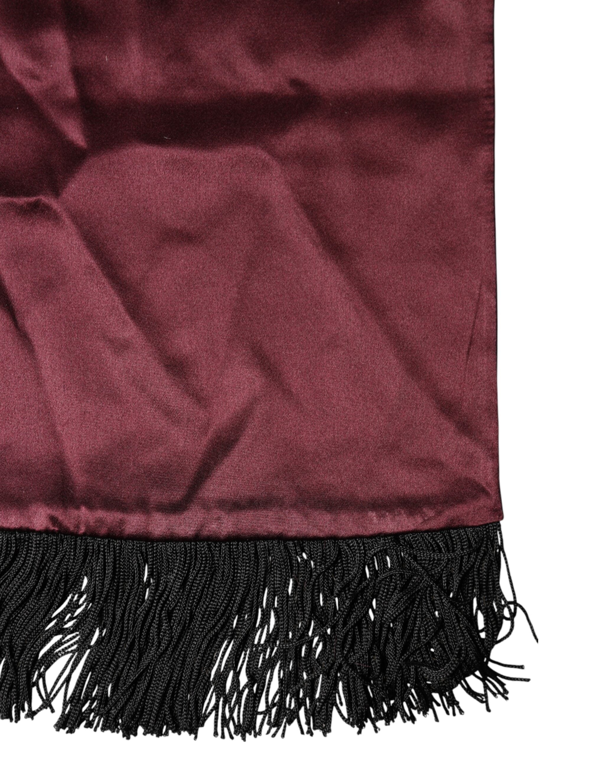 Dolce & Gabbana Maroon Silk Satin Fringes Neck Foulard Men's Scarf