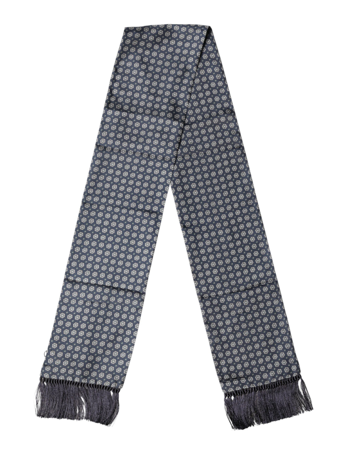 Dolce & Gabbana Blue Patterned Fringes Neck Foulard Men's Scarf