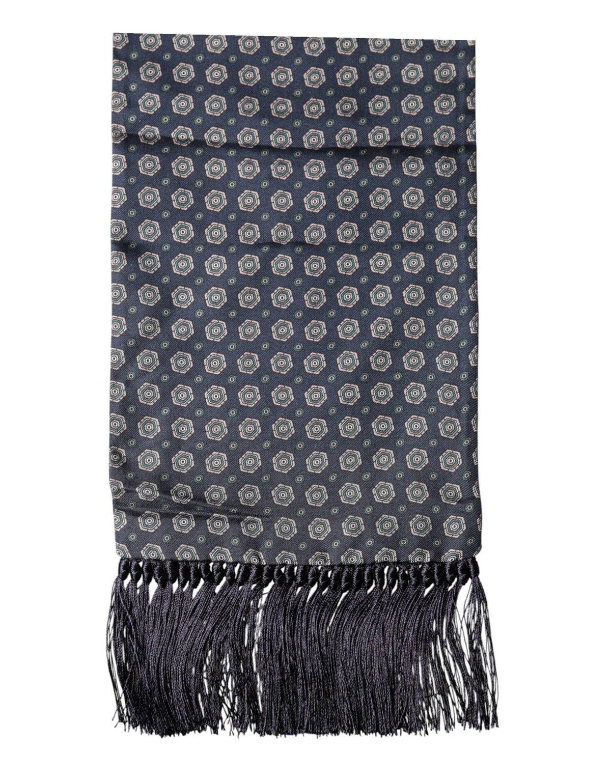 Dolce & Gabbana Blue Patterned Fringes Neck Foulard Men's Scarf