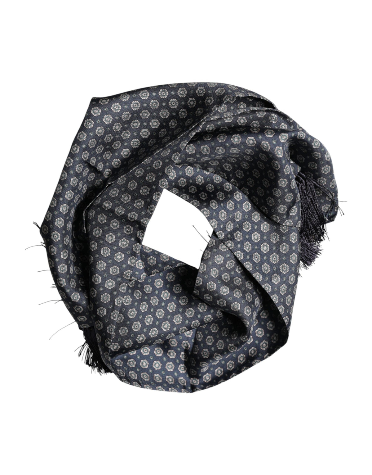 Dolce & Gabbana Blue Patterned Fringes Neck Foulard Men's Scarf