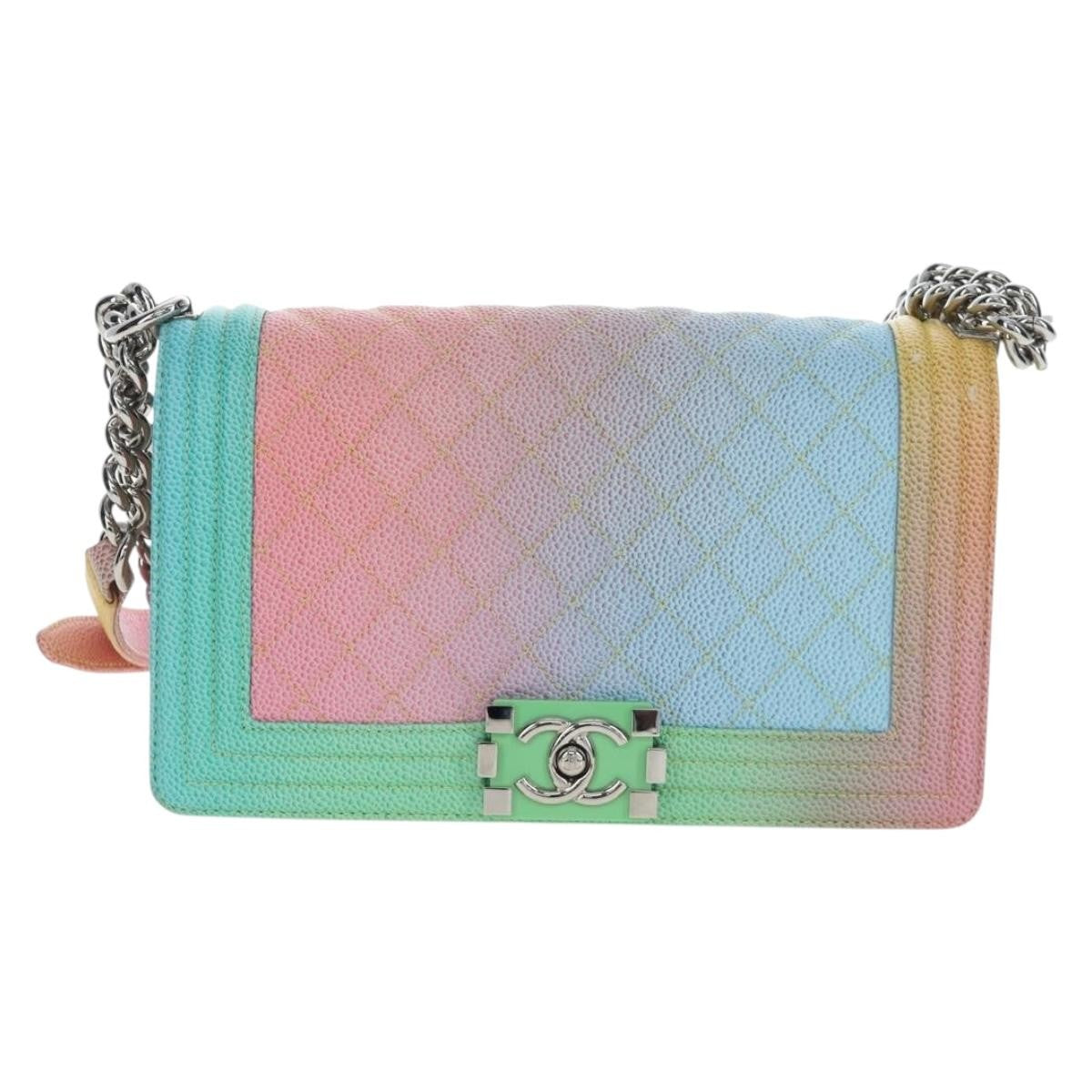 Chanel Rainbow Boy Flap Quilted Painted Caviar Multicolour Leather Shoulder Bag Bag (Pre-Owned)