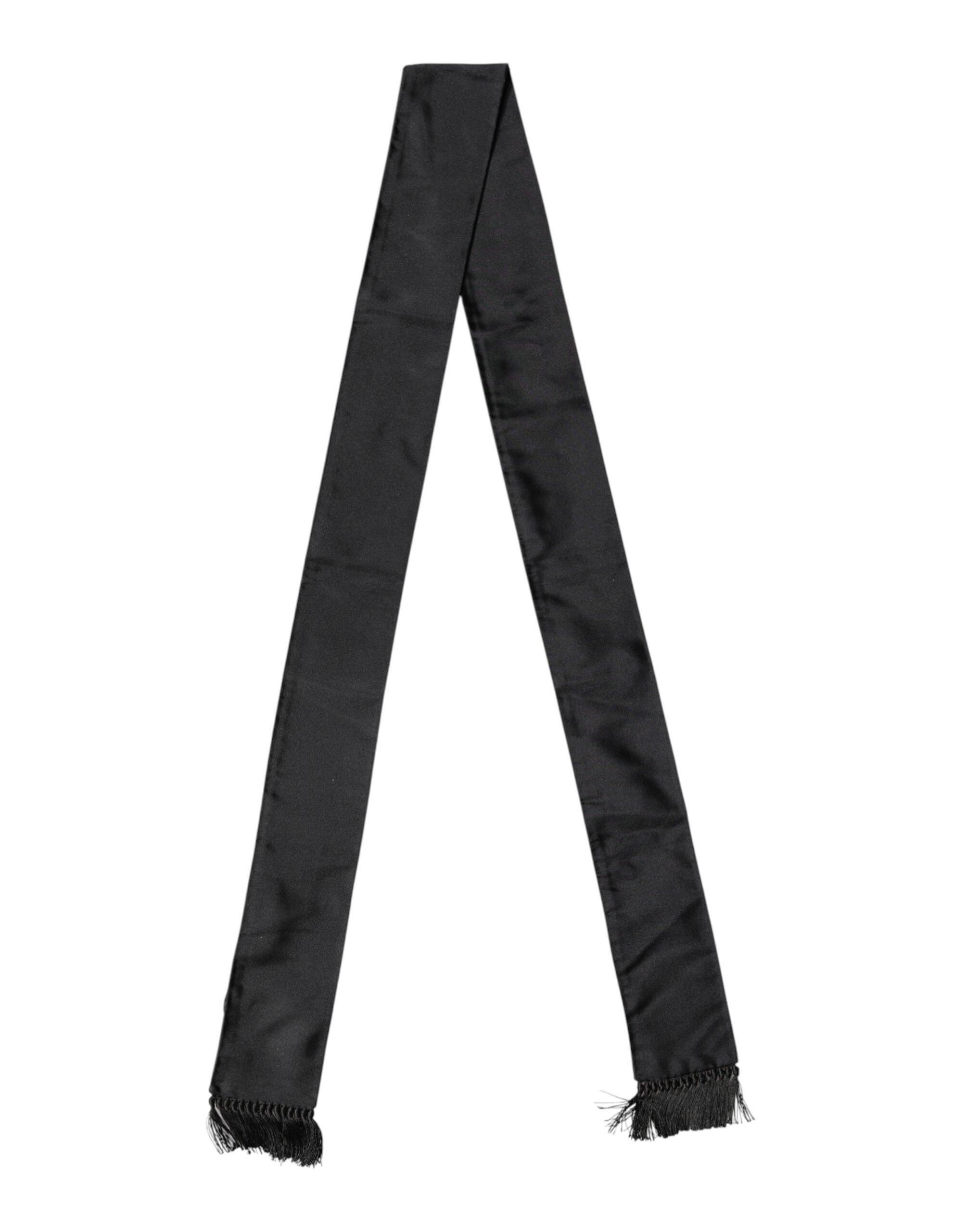 Dolce & Gabbana Black Silk Fringes Neck Wrap Foulard Men's Scarf