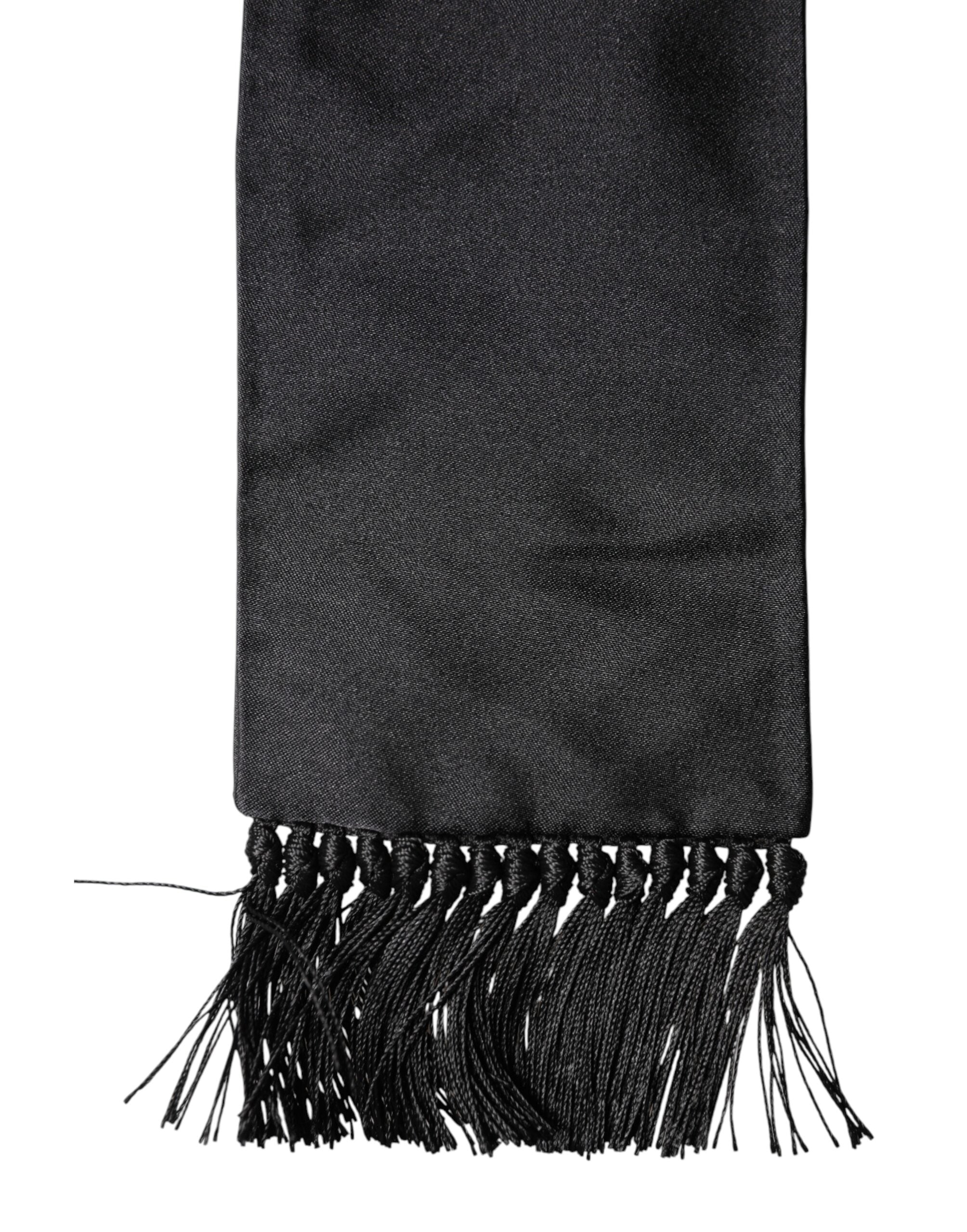 Dolce & Gabbana Black Silk Fringes Neck Wrap Foulard Men's Scarf