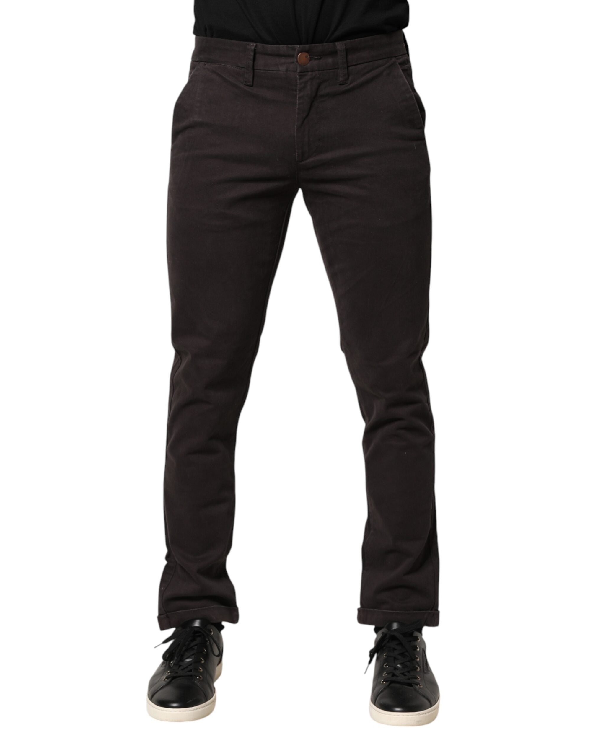 Sun68 Dark Brown Cotton Stretch Skinny Mid Waist Men Trouser Men's Pants