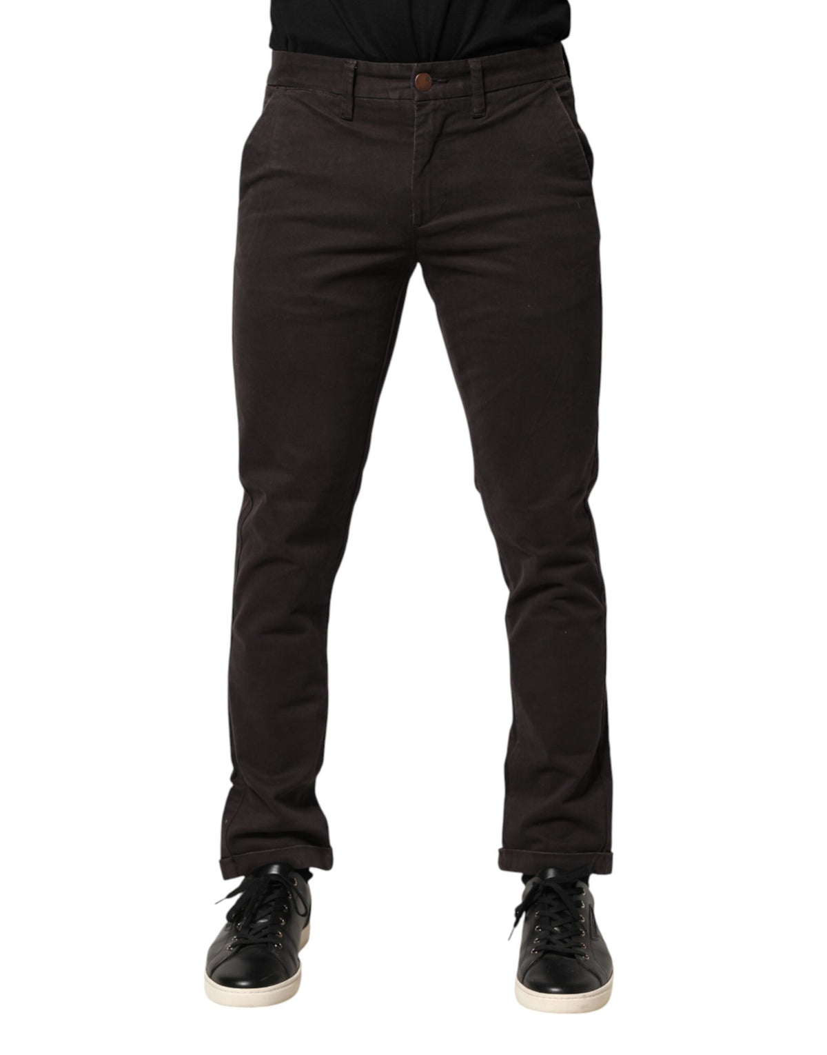 Sun68 Dark Brown Cotton Stretch Skinny Mid Waist Men Trouser Men's Pants