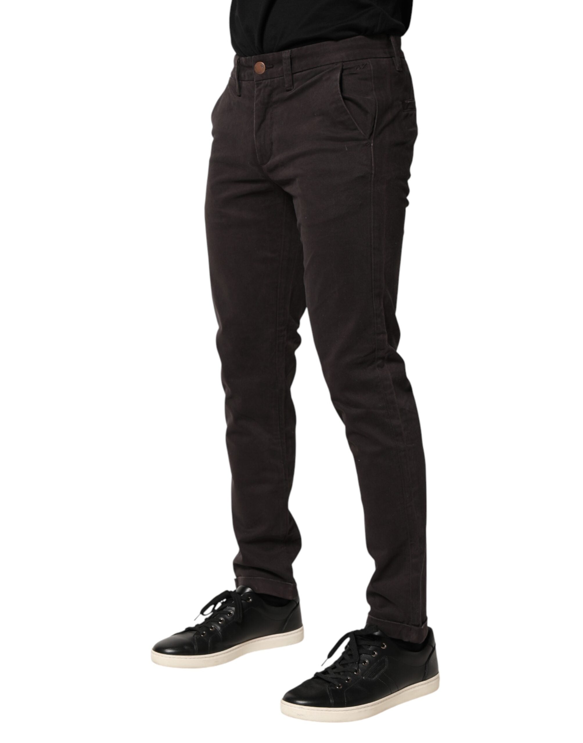 Sun68 Dark Brown Cotton Stretch Skinny Mid Waist Men Trouser Men's Pants