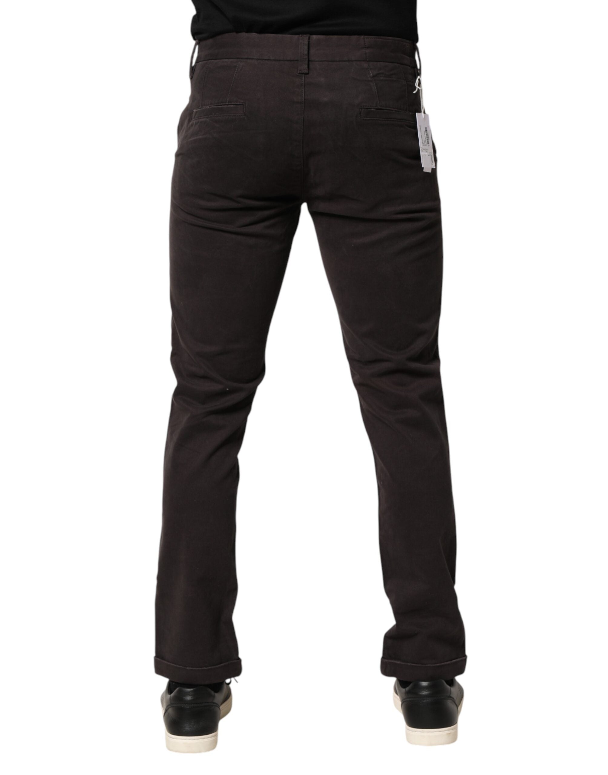 Sun68 Dark Brown Cotton Stretch Skinny Mid Waist Men Trouser Men's Pants