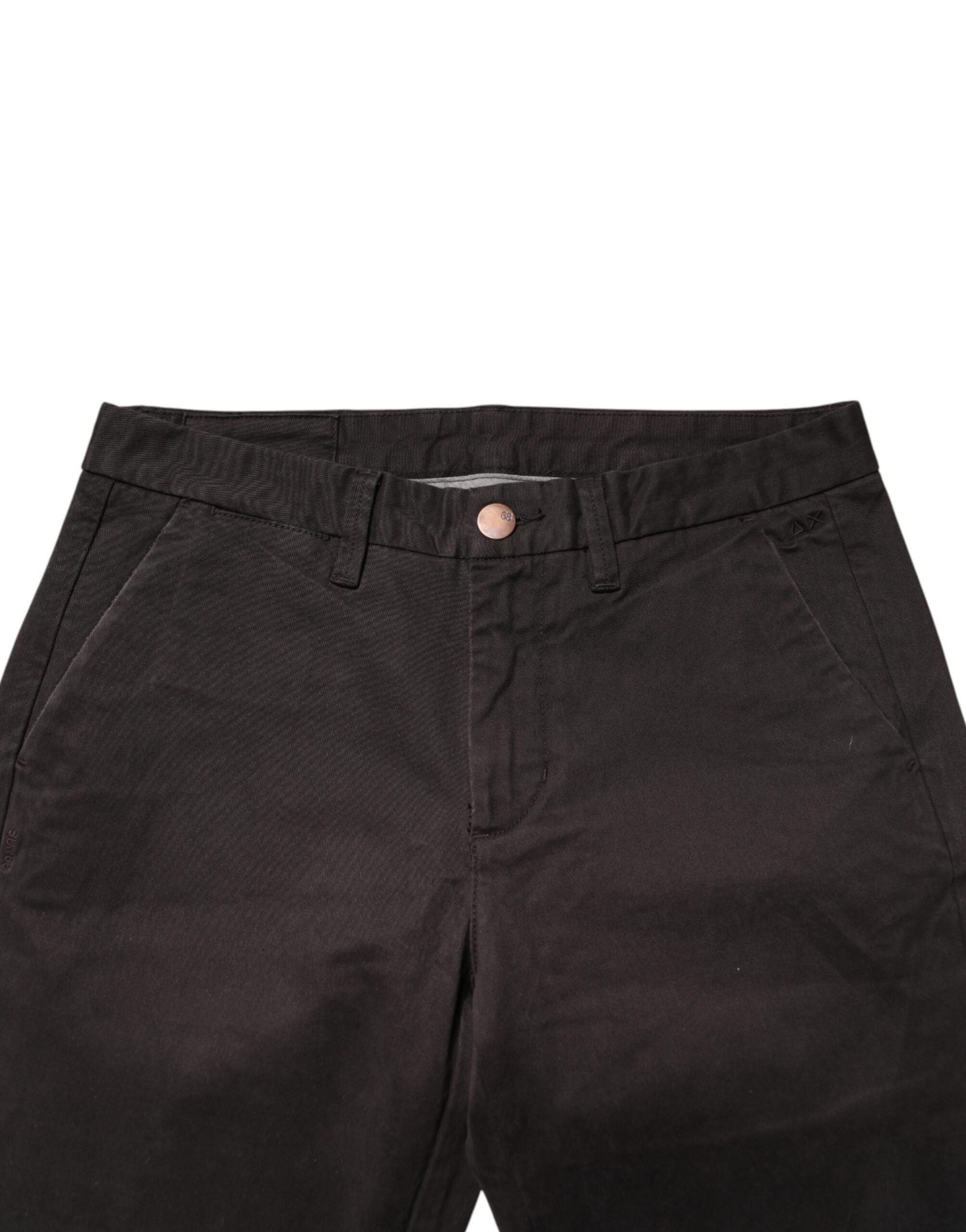 Sun68 Dark Brown Cotton Stretch Skinny Mid Waist Men Trouser Men's Pants