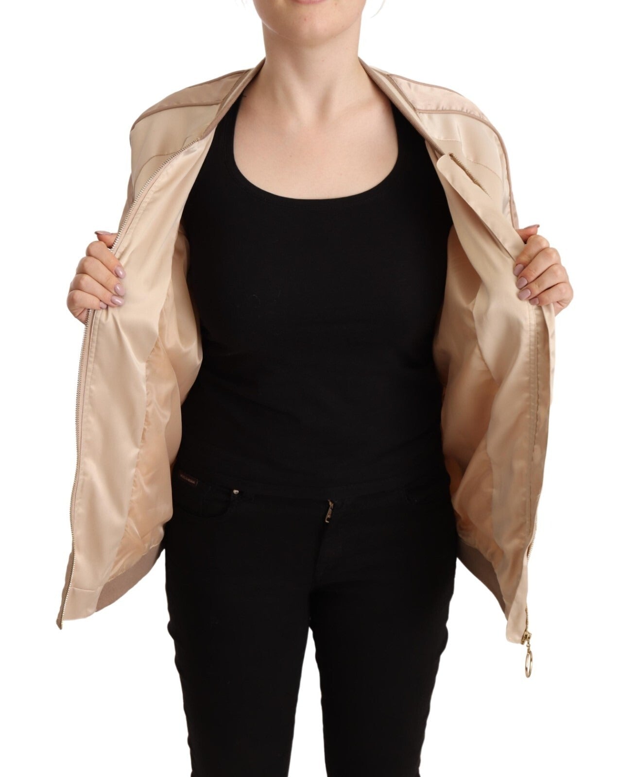 Twinset Bomber Full Zip Beige Long Sleeves Polyester Women's Jacket (Pre-Owned)