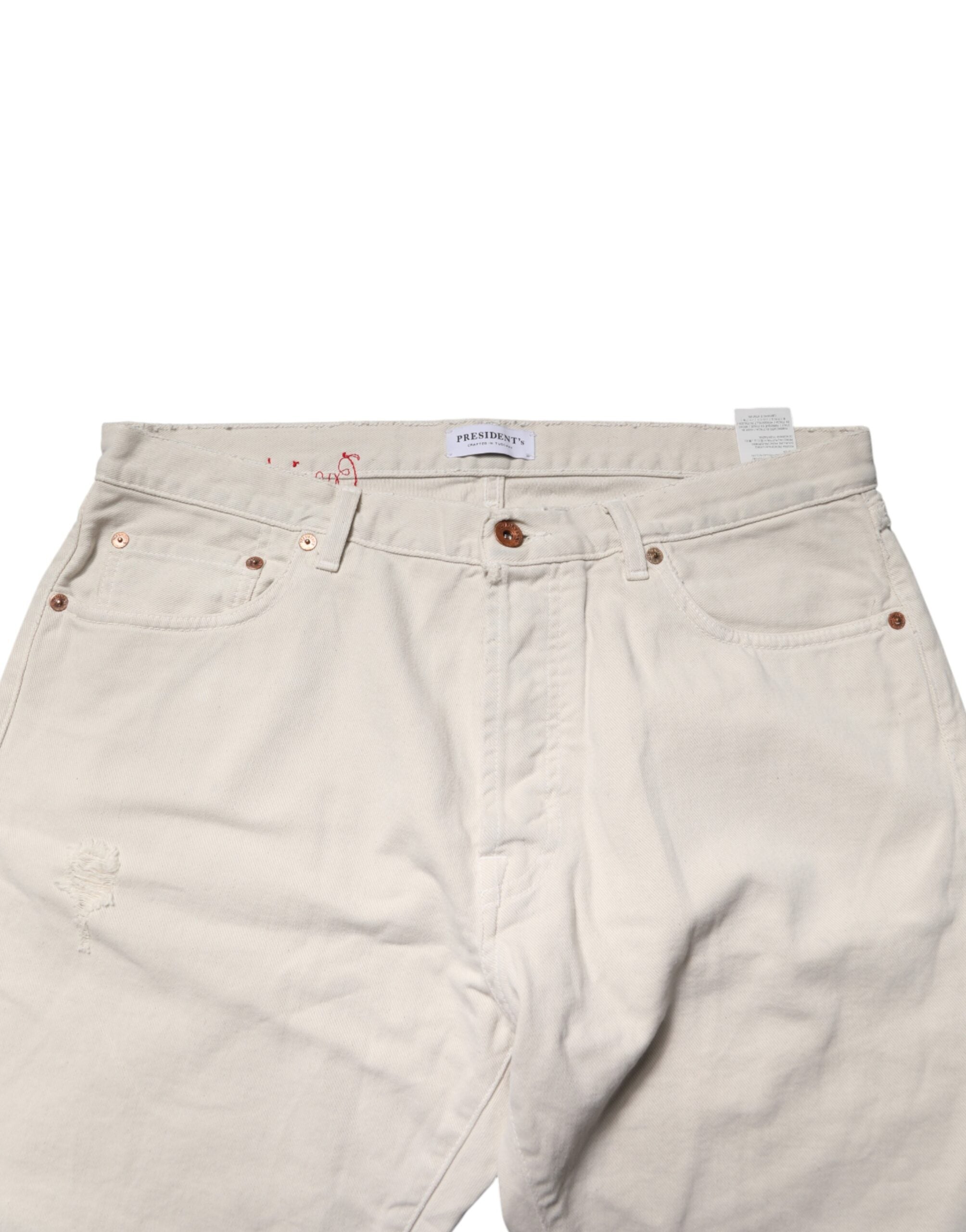President's White Cotton Straight Mid Waist Denim Men Trouser Men's Jeans (Pre-Owned)