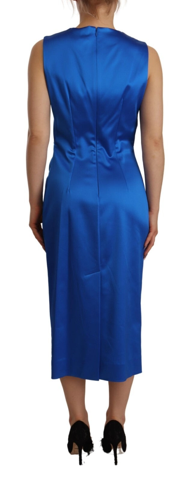 Parosh Acetate Royal Blue Roundneck Sleeveless Sheath Midi Women's Dress (Pre-Owned)