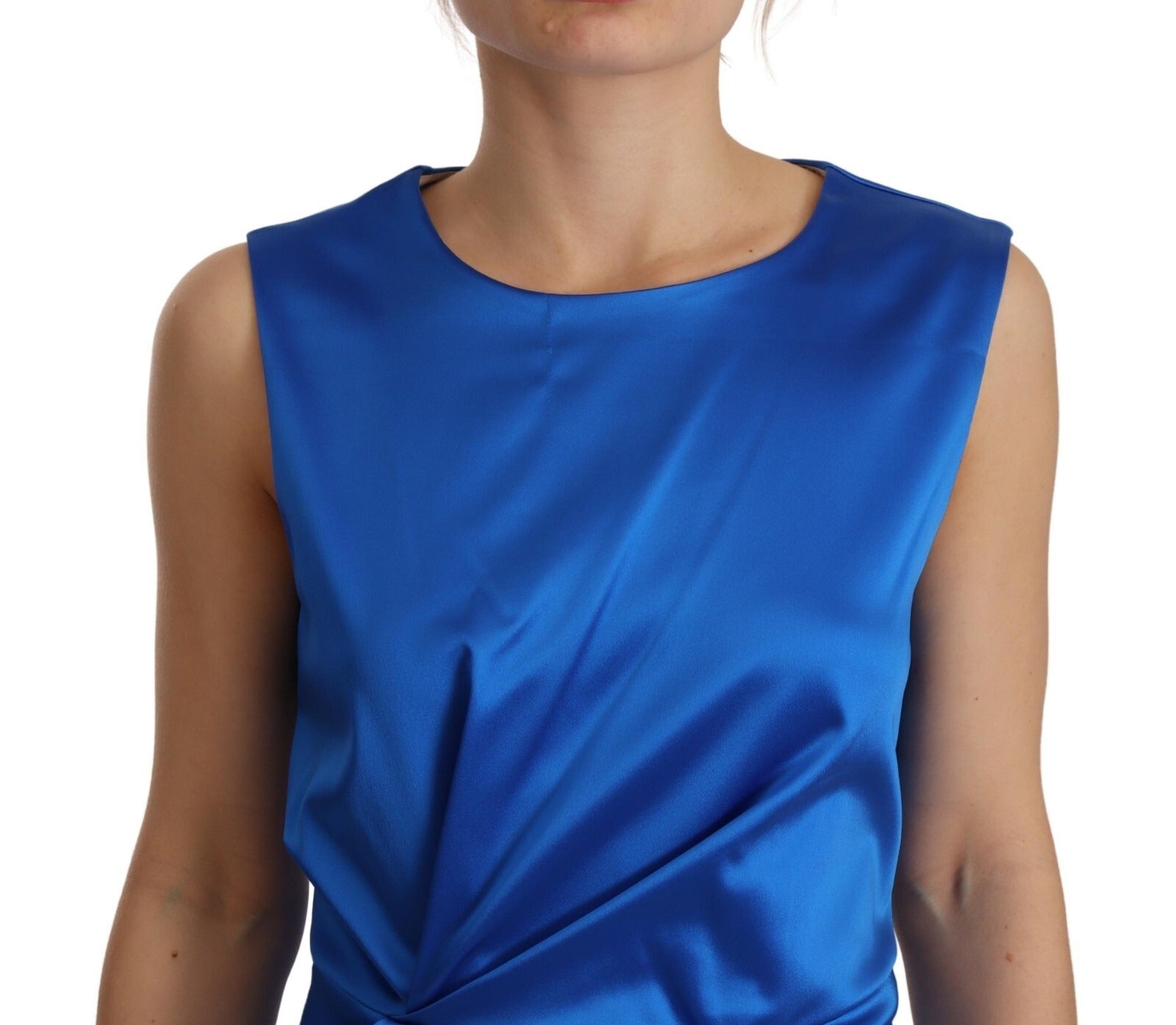 Parosh Acetate Royal Blue Roundneck Sleeveless Sheath Midi Women's Dress (Pre-Owned)