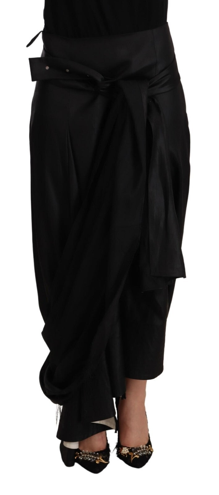Celine Acetate Black High Waist Wrap Style Asymmetric Women's Skirt (Pre-Owned)