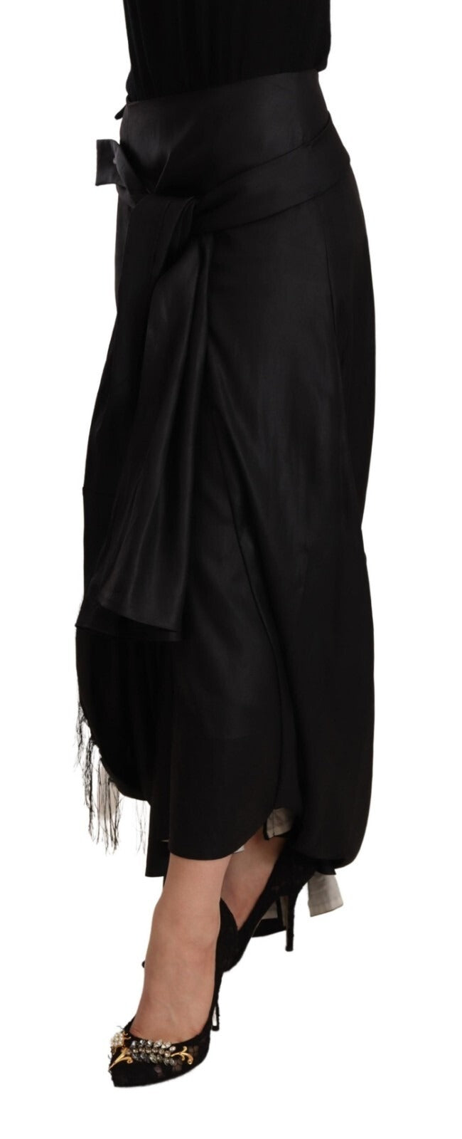 Celine Acetate Black High Waist Wrap Style Asymmetric Women's Skirt (Pre-Owned)
