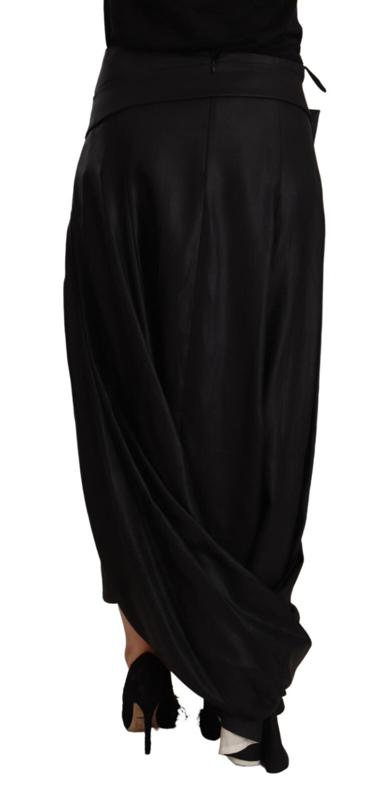 Celine Acetate Black High Waist Wrap Style Asymmetric Women's Skirt (Pre-Owned)