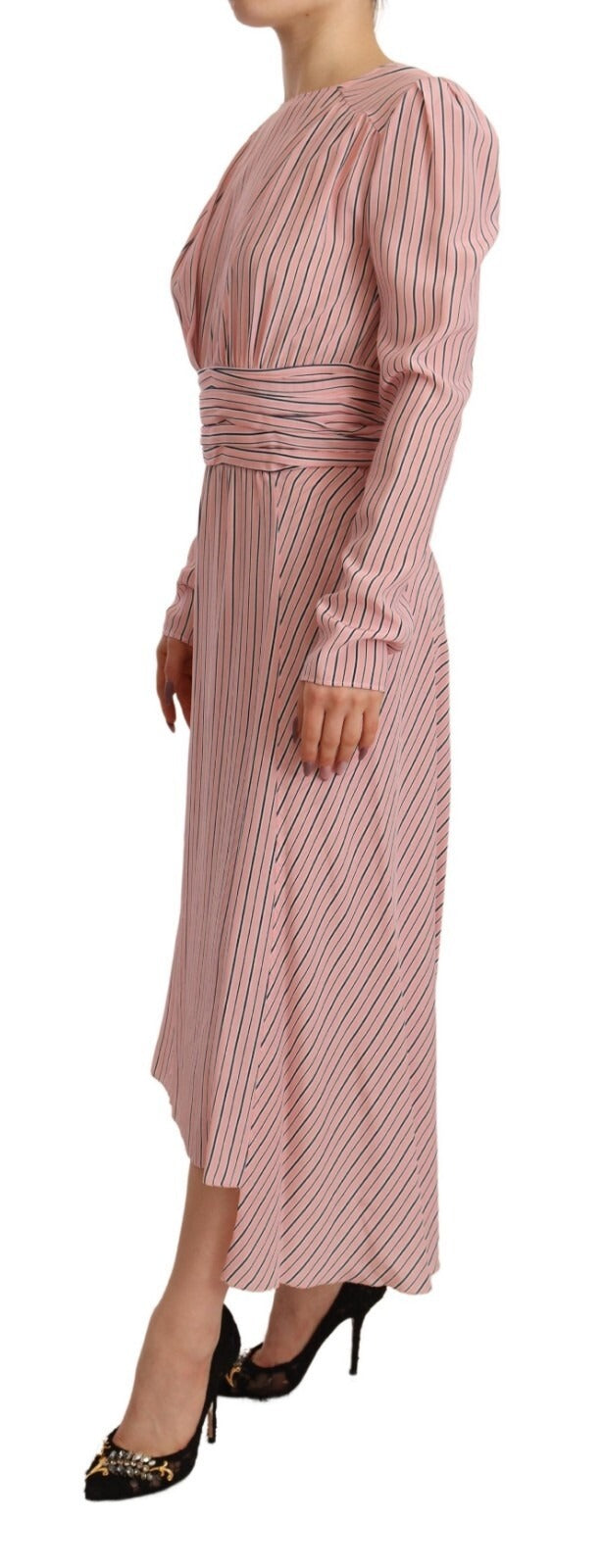 Ermanno Scervino Pink Stripes Long Sleeves Sheath Midi Women's Dress (Pre-Owned)